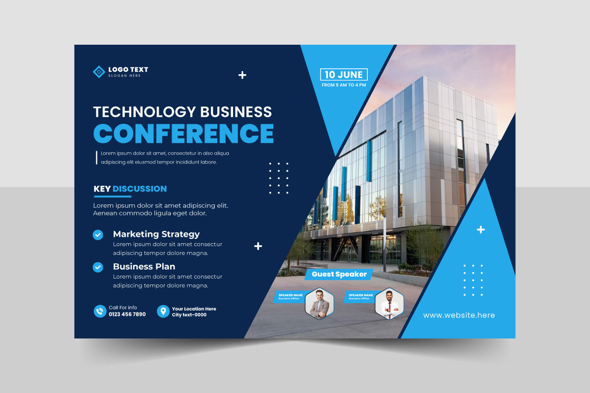 Technology conference webinar flyer template and business event invitation banner