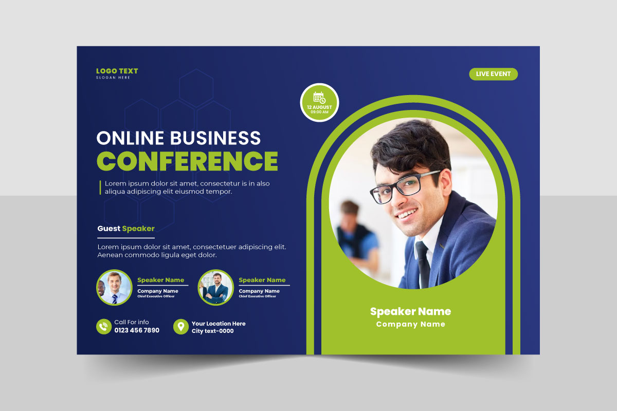 Modern business conference event flyer or live webinar horizontal invitation banner template