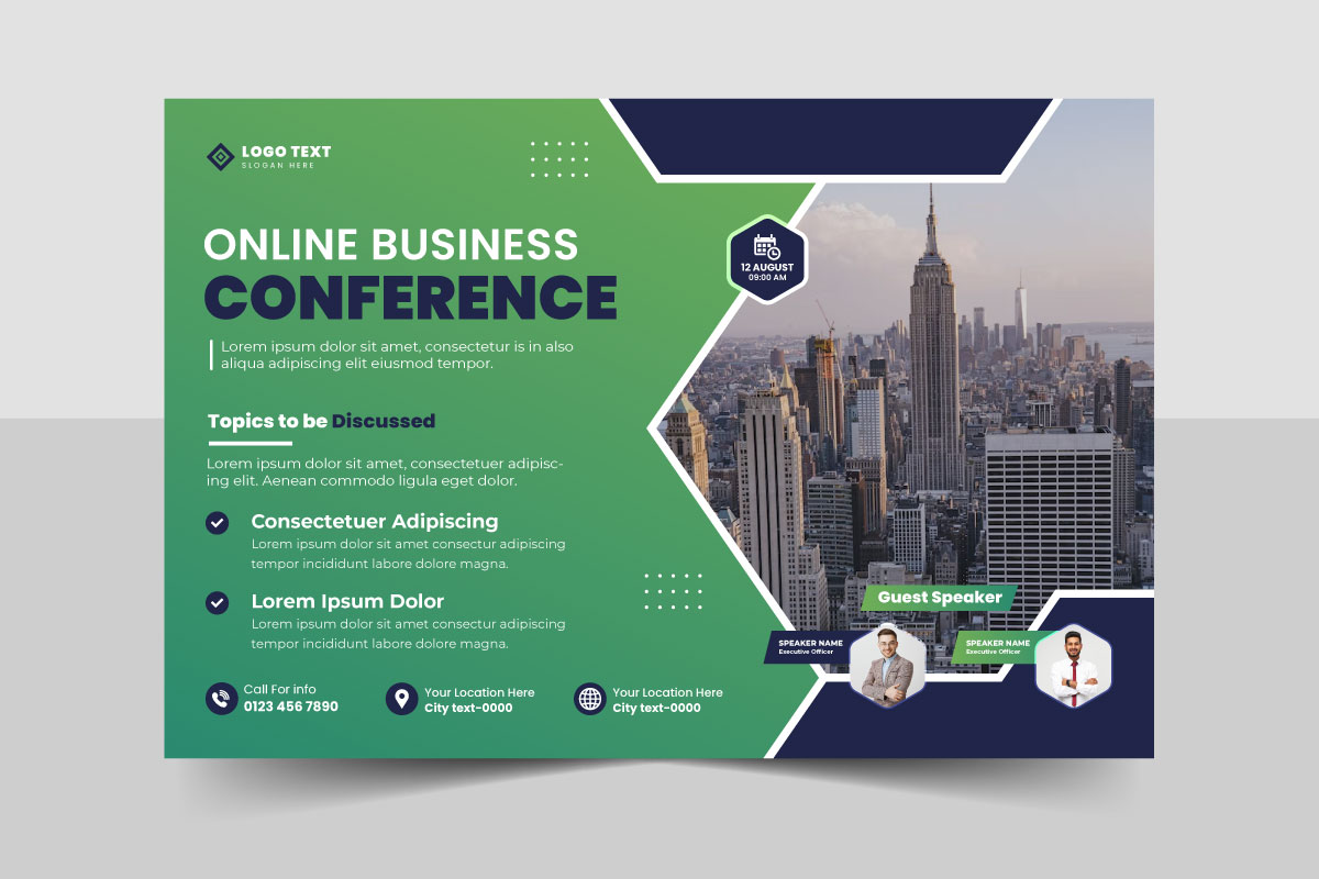 Abstract online business conference invitation banner or live webinar event flyer template