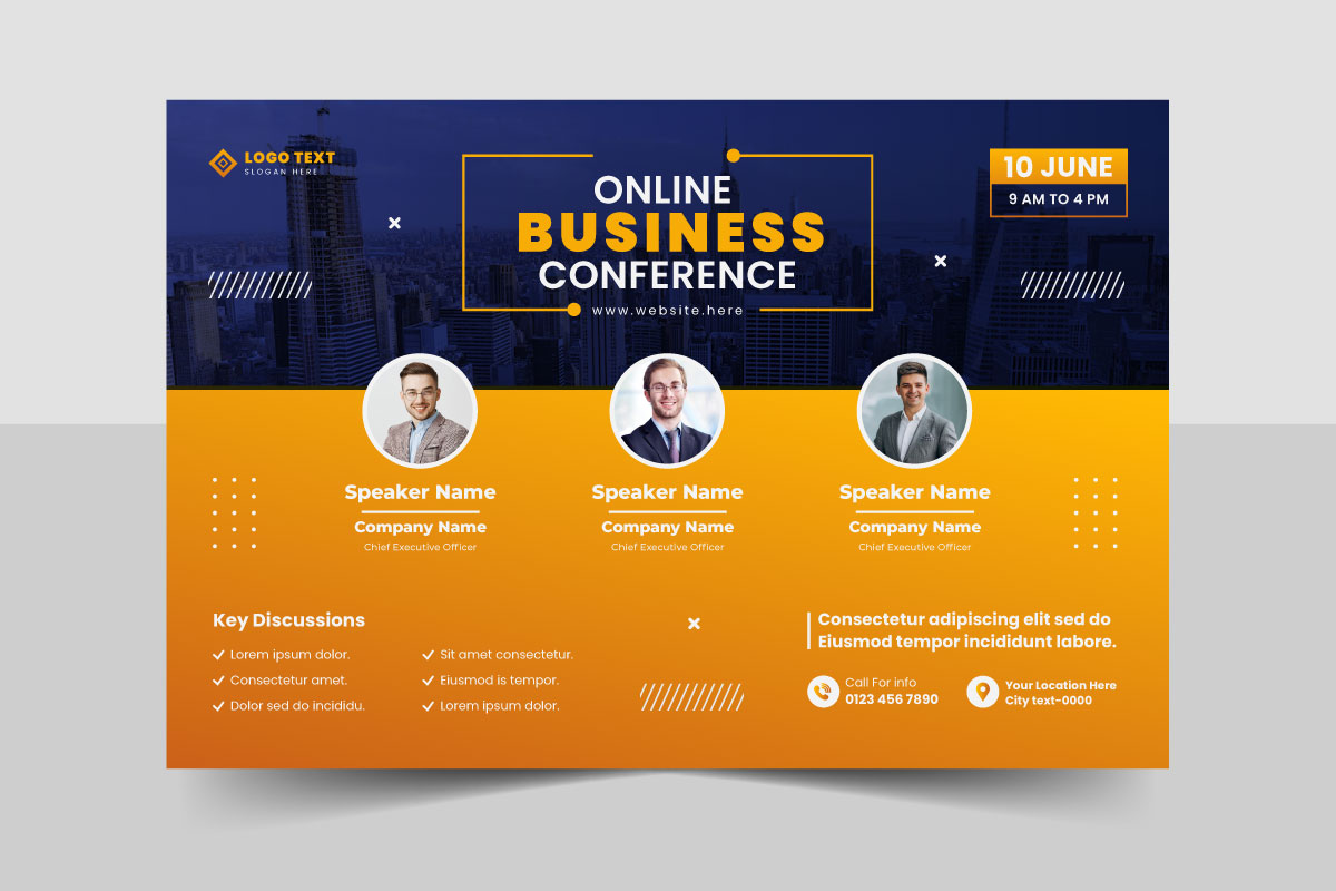 Corporate business conference event flyer or live webinar horizontal invitation banner template