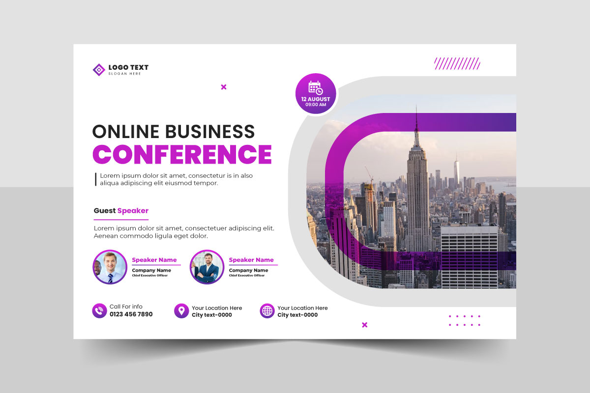 Corporate business conference invitation banner or live webinar event flyer template