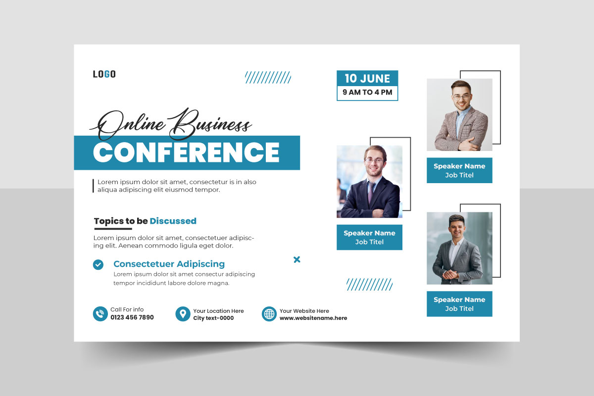 Minimal business conference invitation banner or live webinar horizontal event flyer template