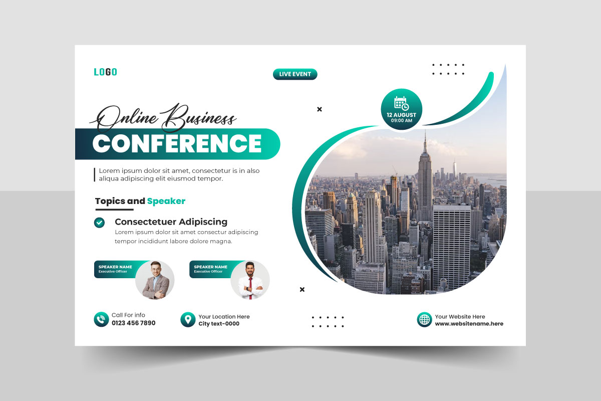 Creative business conference invitation banner or webinar horizontal event flyer template