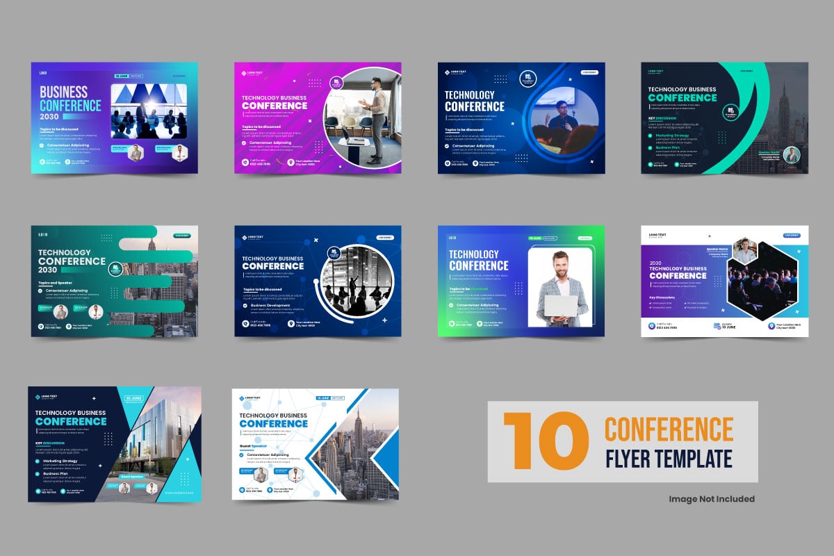 Corporate business conference flyer template bundle or technology conference social media banner