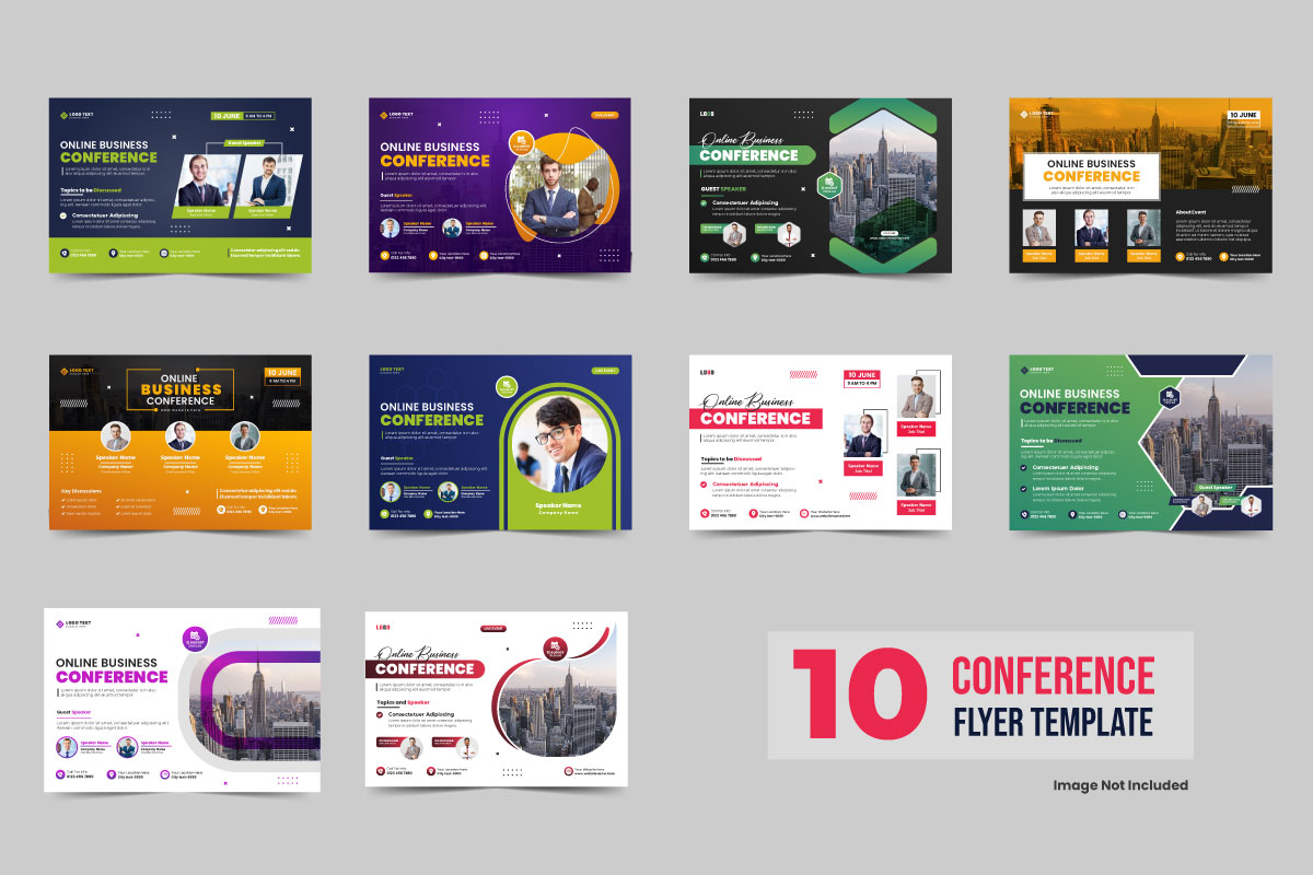 Conference flyer template set or business technology event social media banner layout