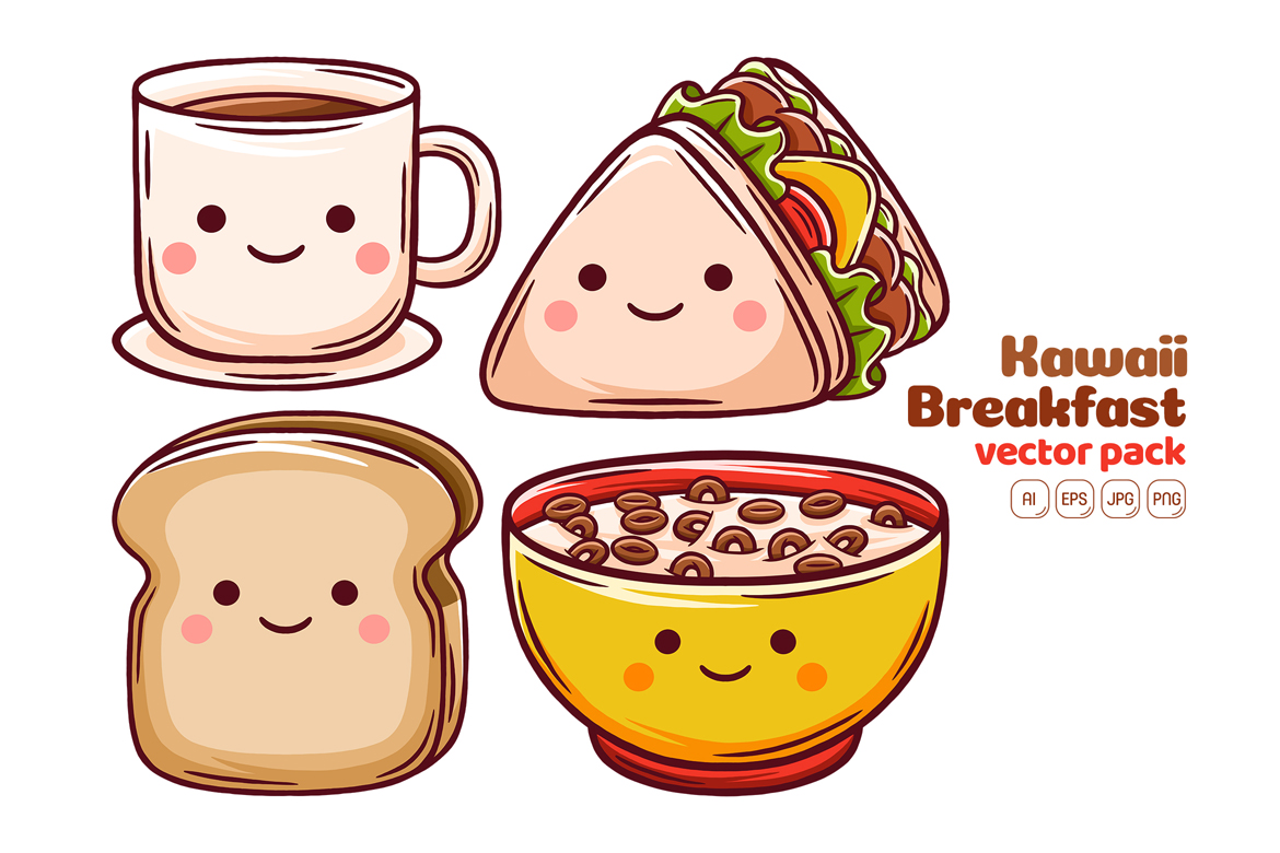 Kawaii Breakfast Vector Pack #01