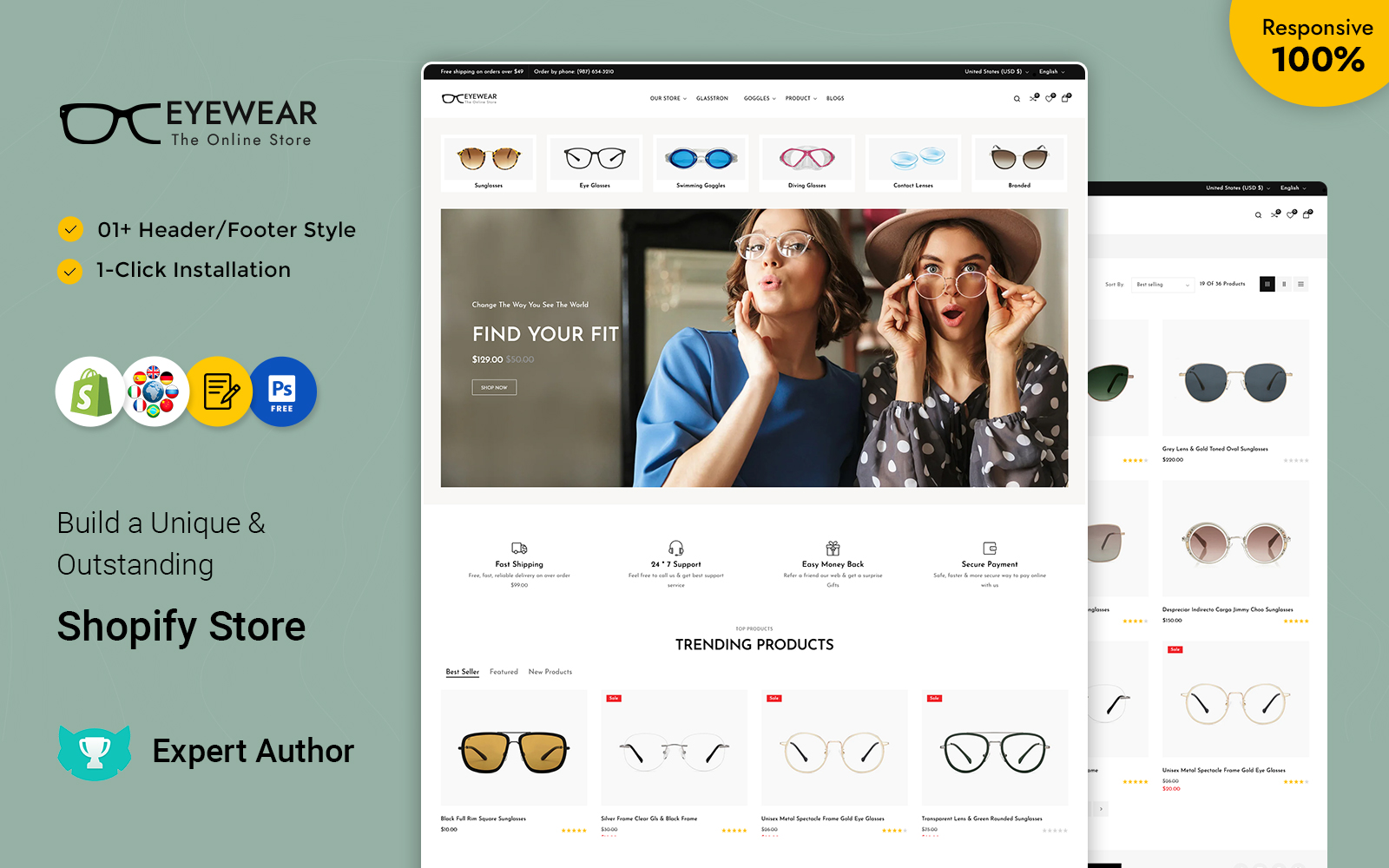 Eyewear - Goggles and Sunglasses Shopify Responsive Theme