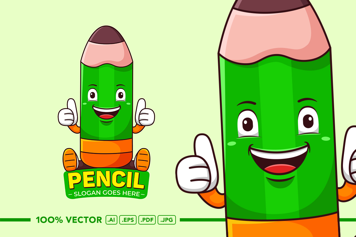 Pencil Mascot Logo Vector