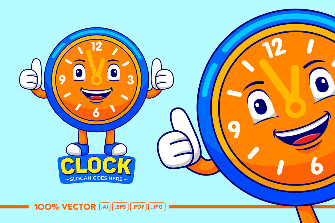 Clock Mascot Logo Vector Style