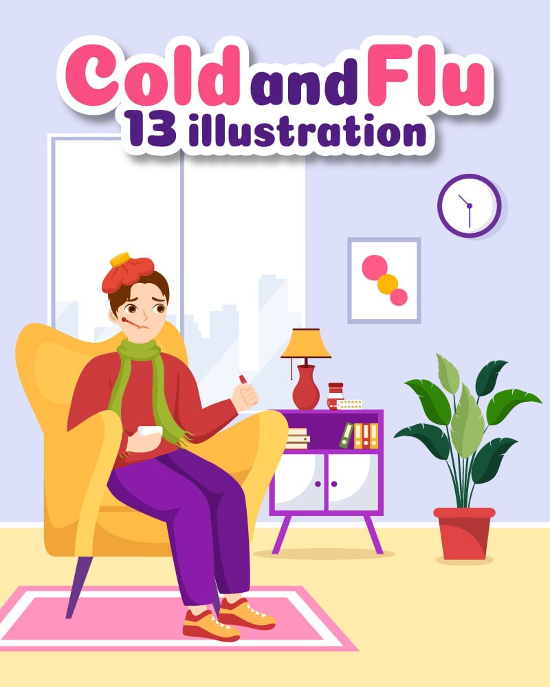 13 Flu and Cold Sickness Illustration