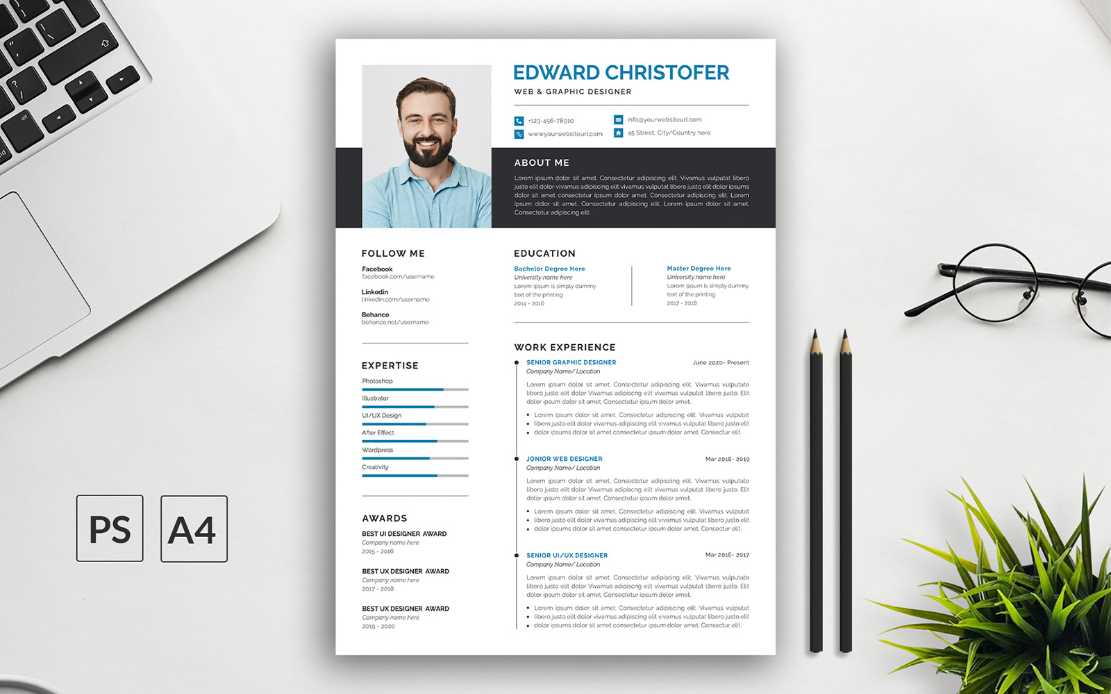 Edward Christofer - Modern CV Resume Template with Cover Letter