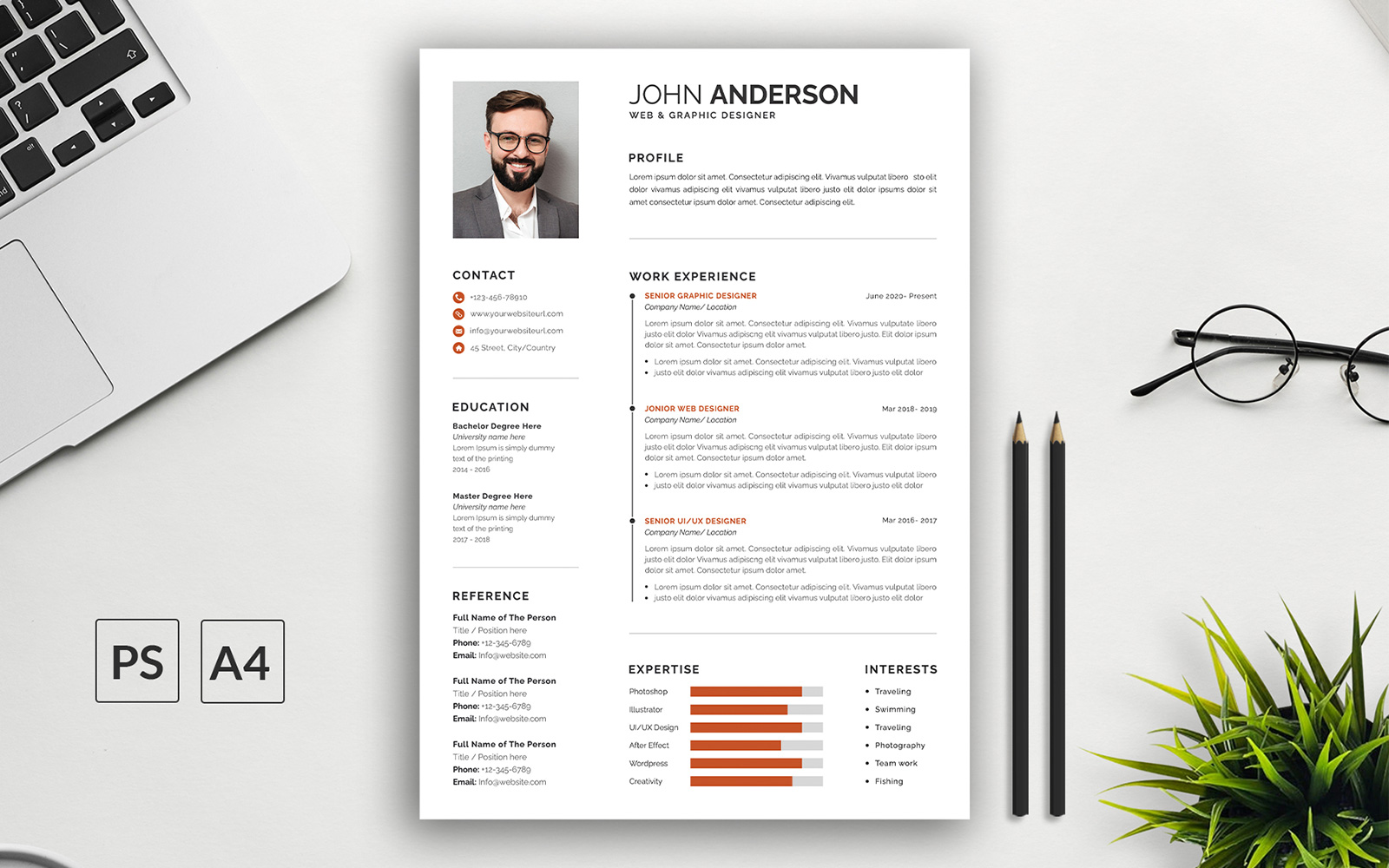 Professional 2 Pages Resume/Cv Template