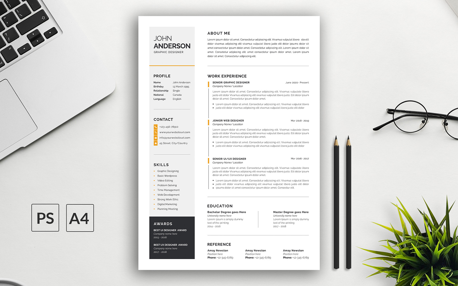Resume Template with Cover Letter For Photoshop