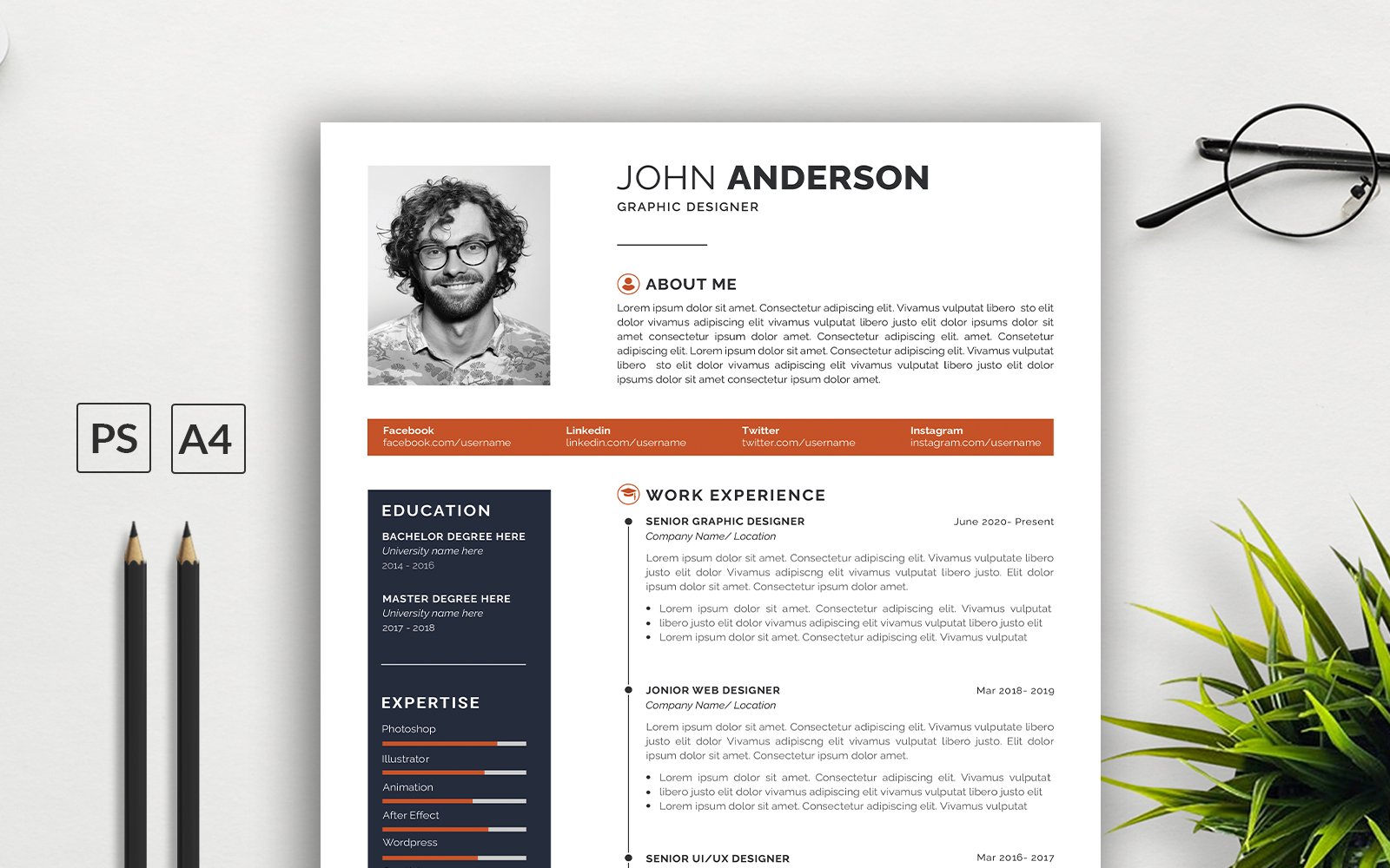 Professional Resume Template for PSD