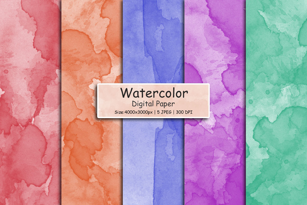 Abstract watercolor digital paper background, colorful paint splatter texture background