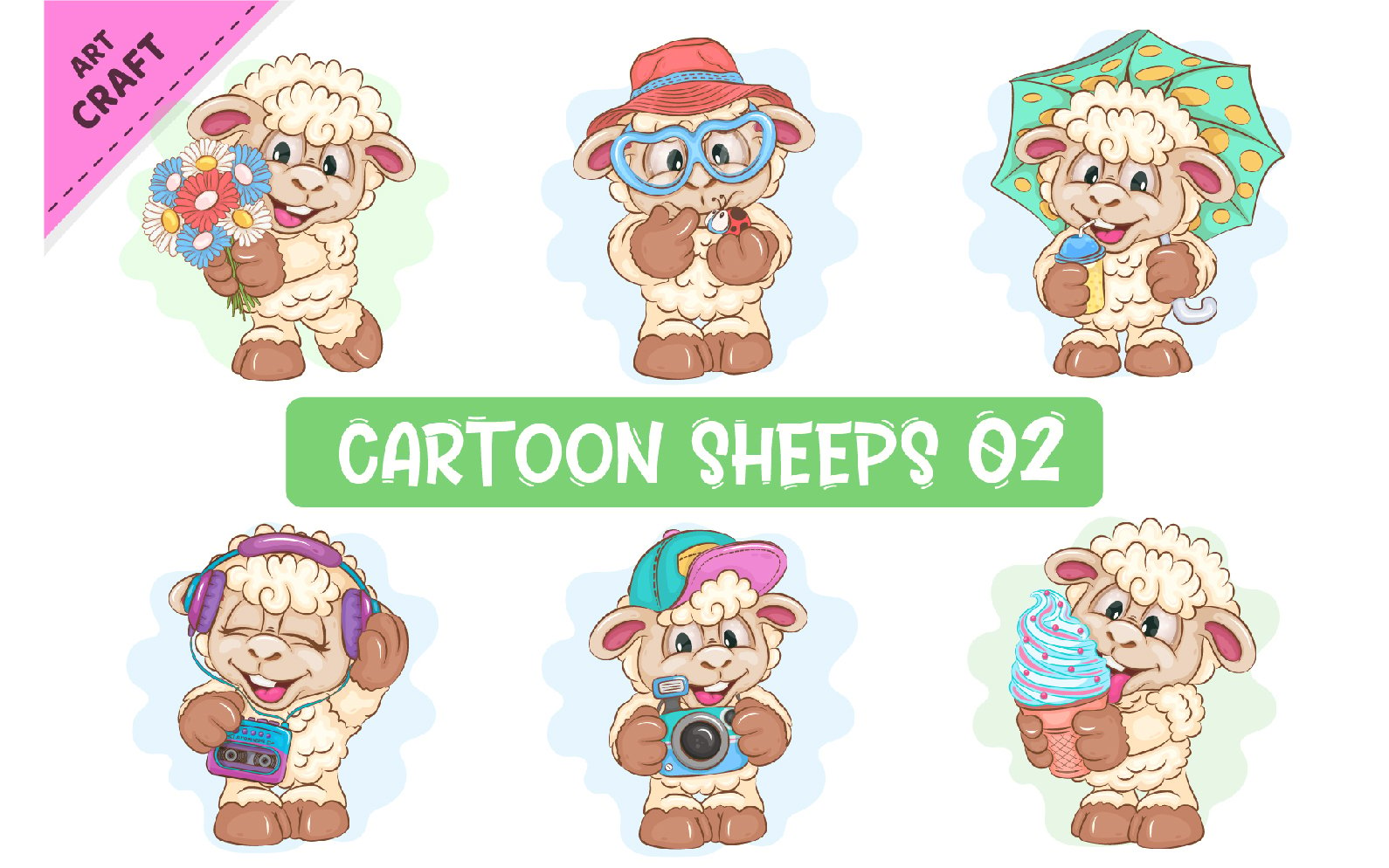 Set of Cartoon Sheeps 02. Clipart.