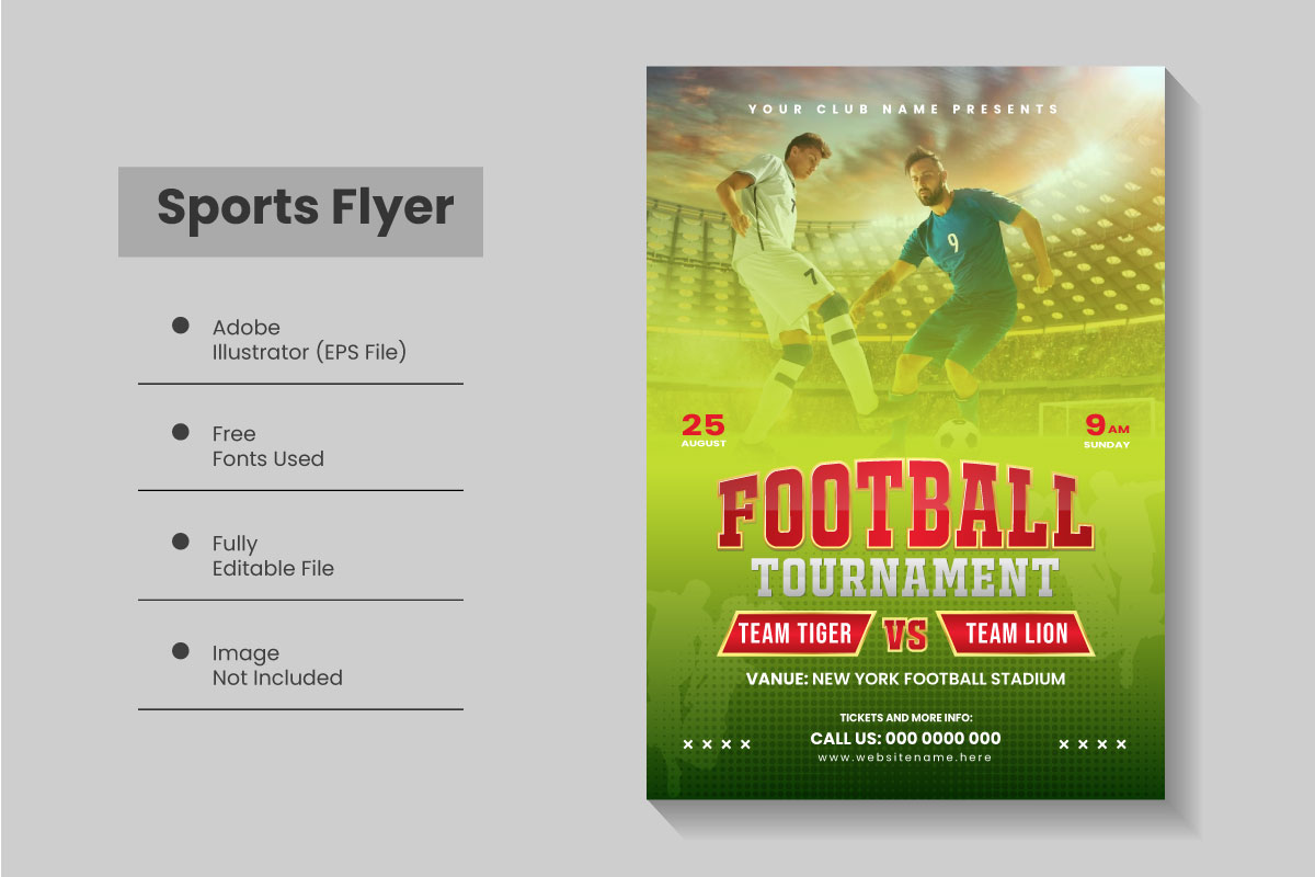 Sports Tournament Flyer Template and American Football event poster design