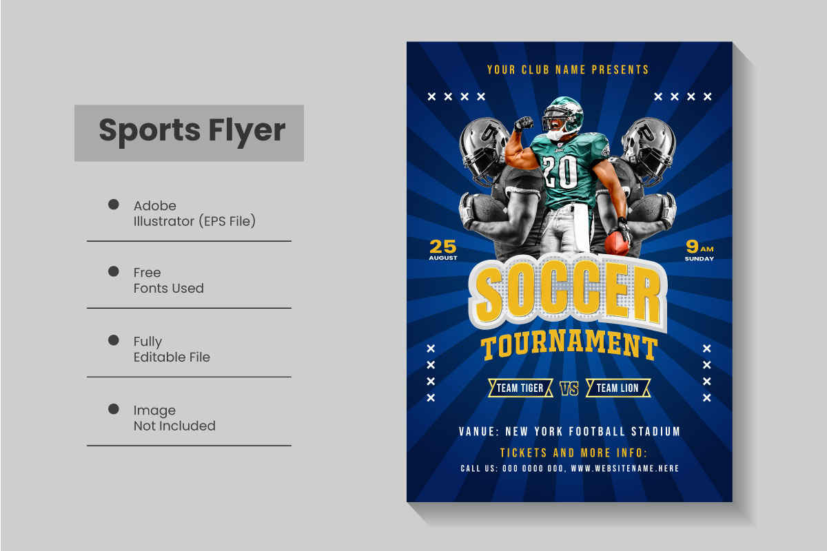 Soccer sports flyer template and football championship tournament poster layout design