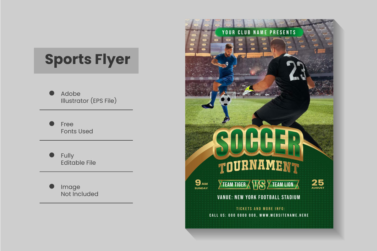 Soccer sports event flyer template and championship tournament poster layout design
