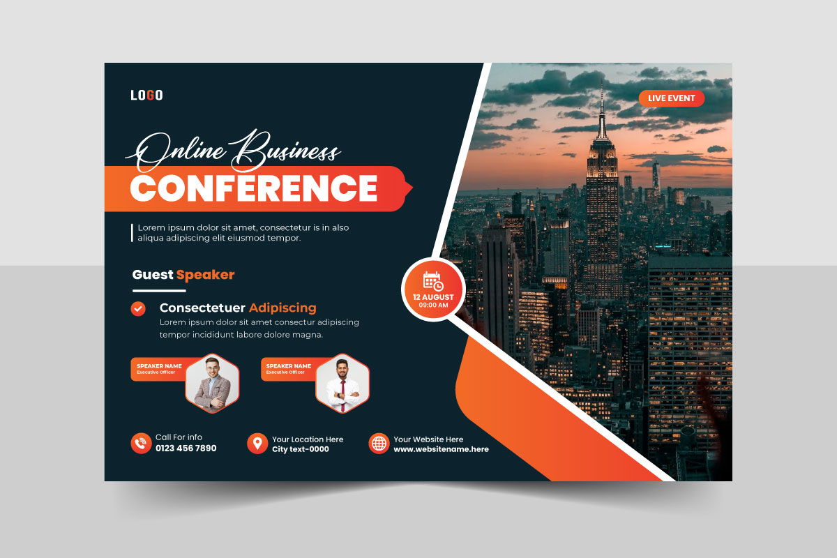 Business conference flyer template bundle or online event webinar conference banner layout