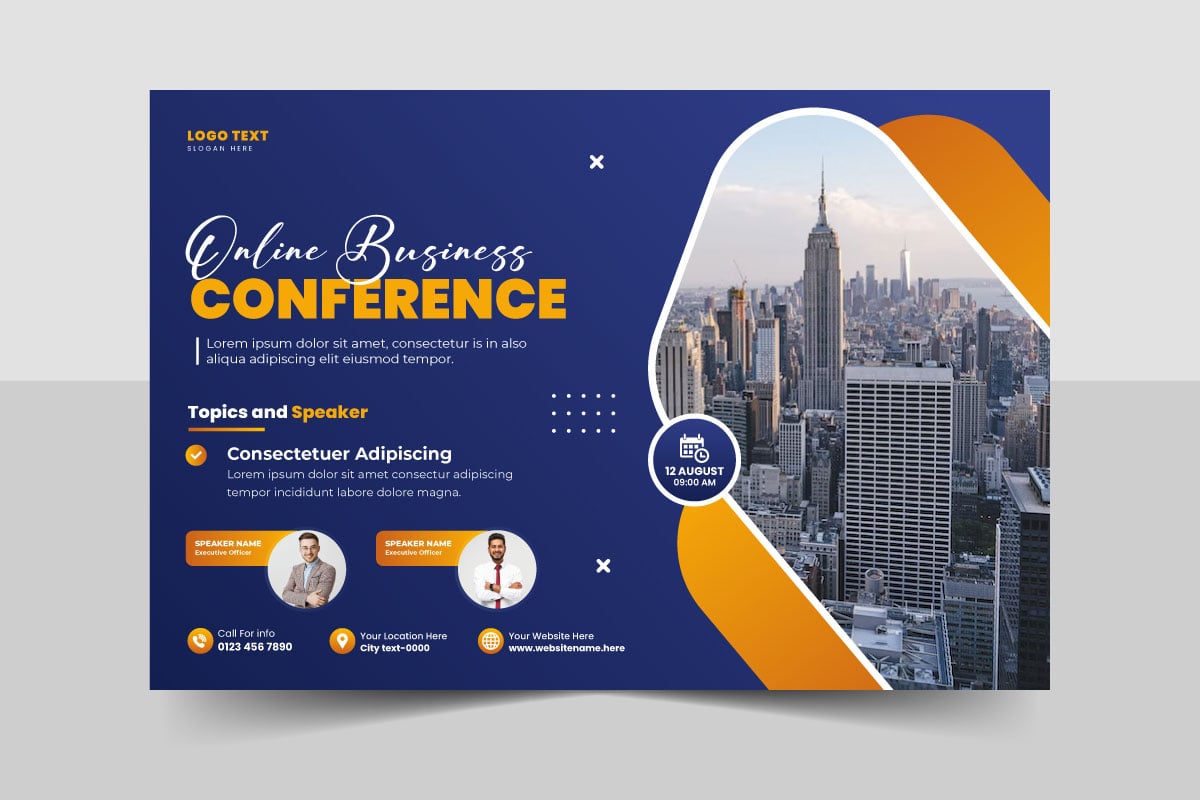 Business conference flyer template or live webinar event invitation social media web banner design