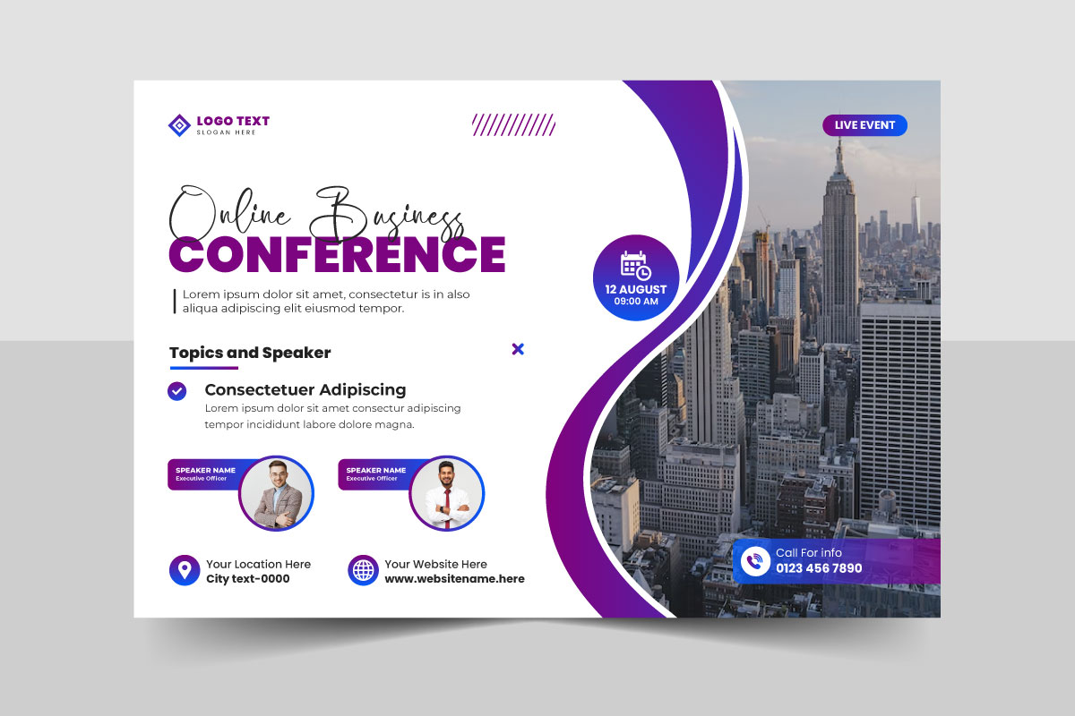 Abstract business conference flyer template or online event invitation social media banner design