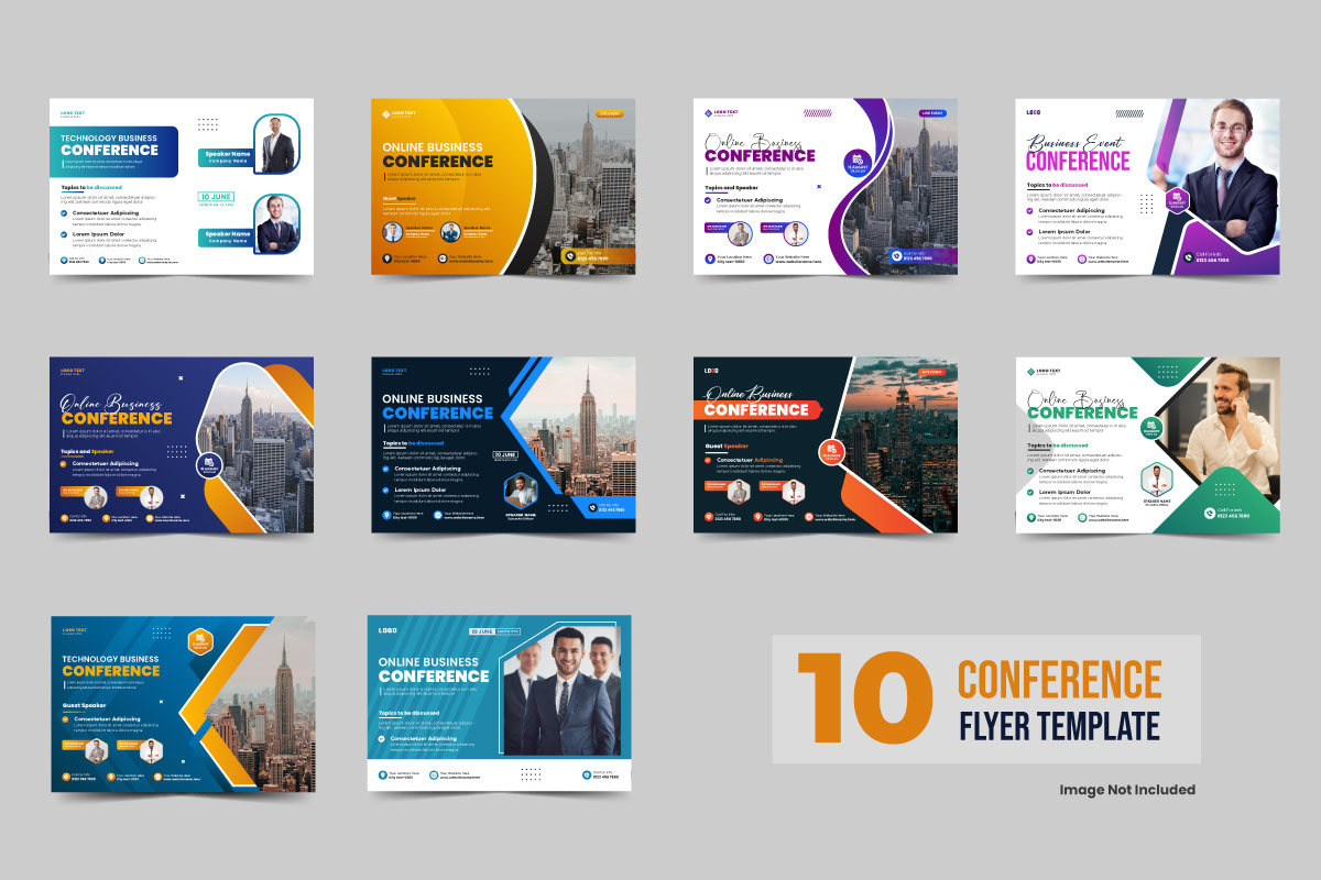 Business conference flyer template set or webinar event invitation social media web banner bundle