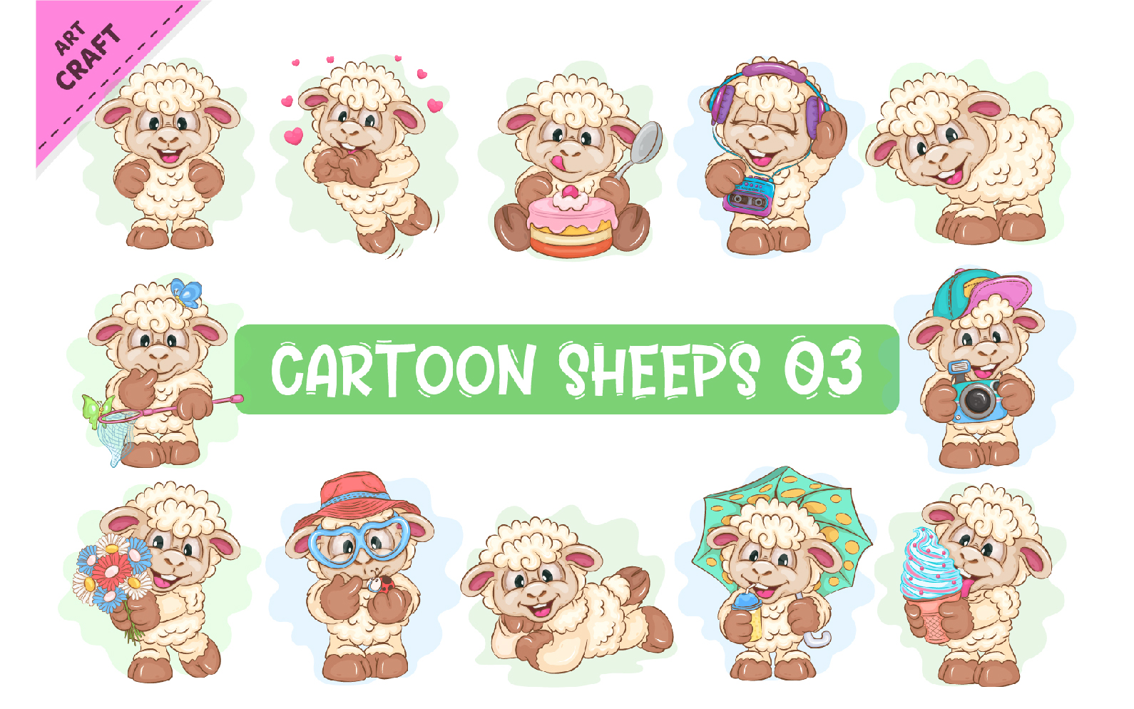 Set of Cartoon Sheeps 03. Clipart.