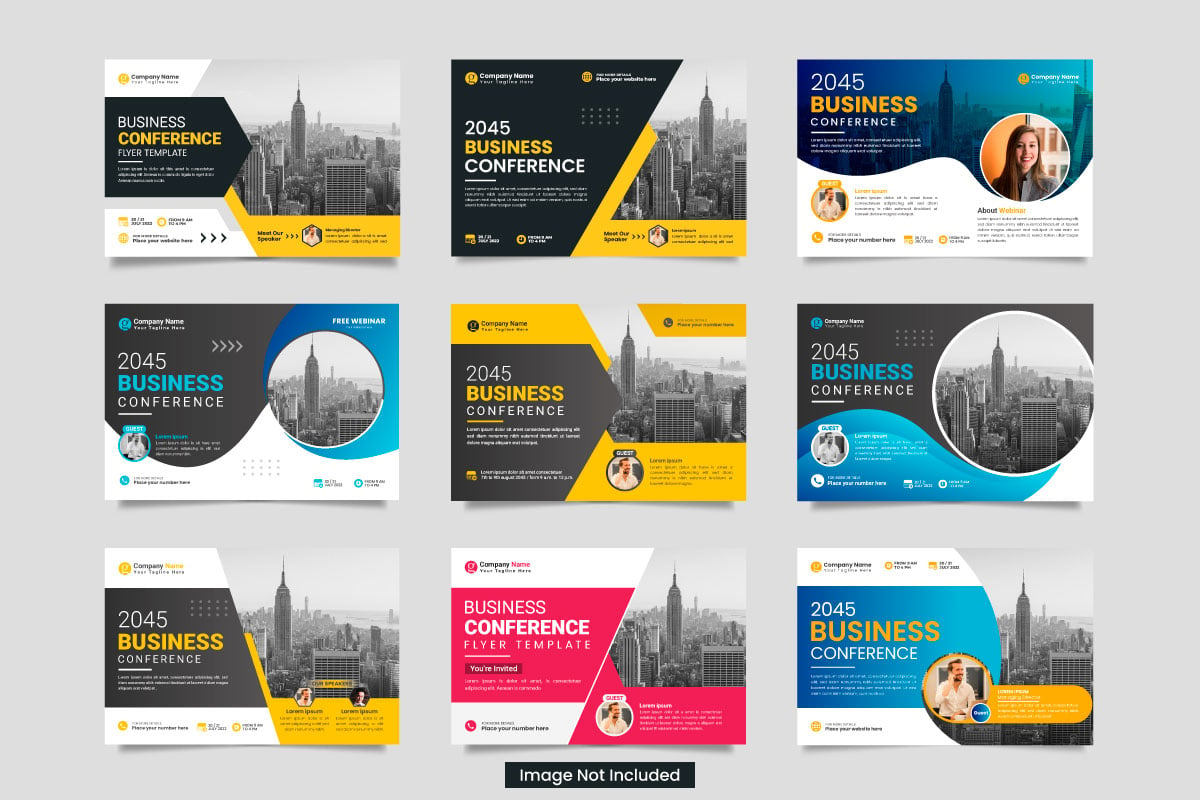 corporate horizontal business conference flyer template or business live webinar template set