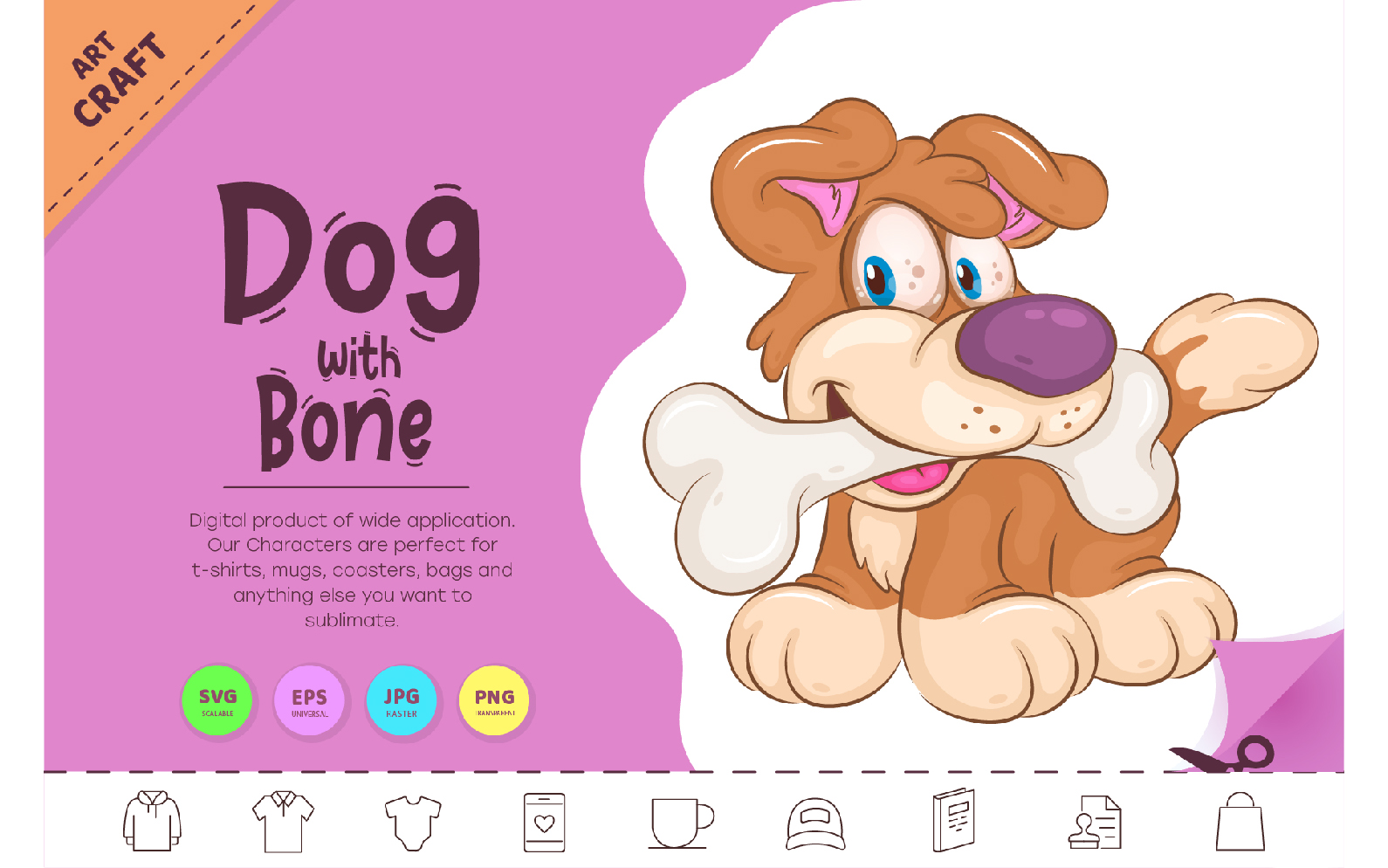 Cartoon Dog with Bone. Clipart.