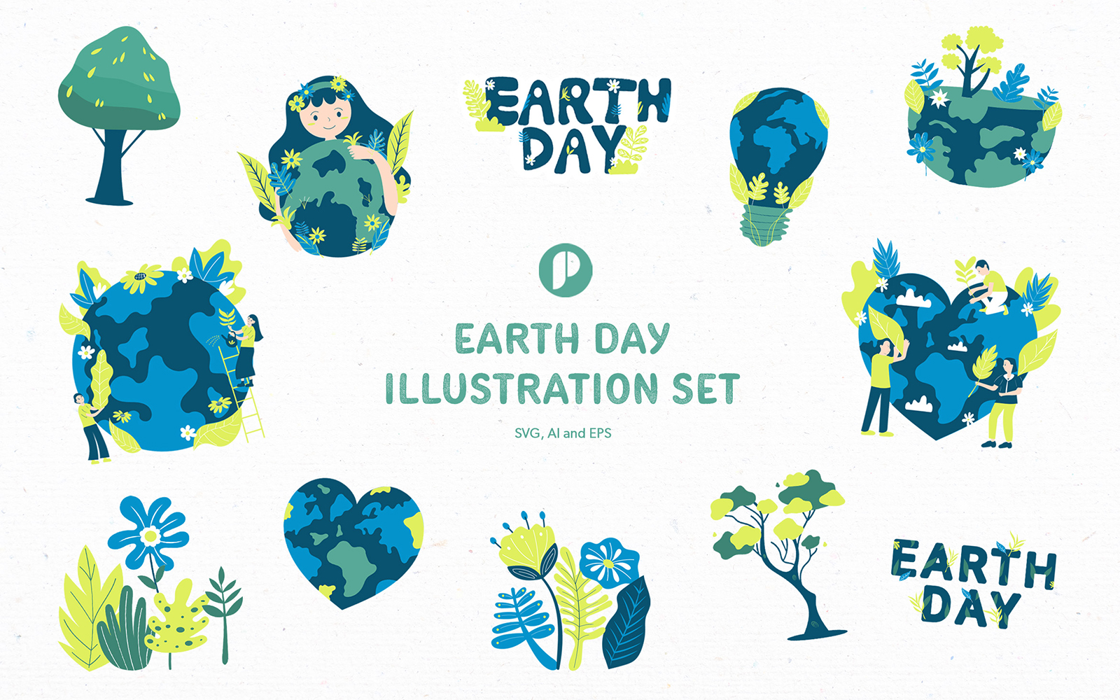 Blue earth day illustration set
