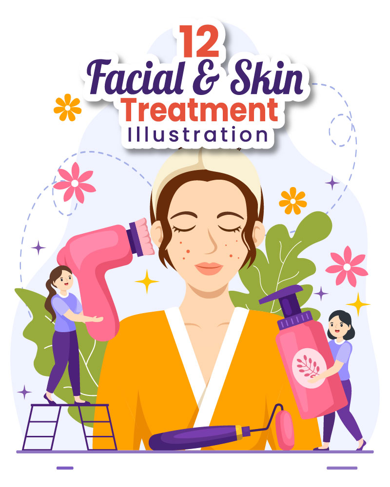 12 Facial and Skin Treatment Illustration