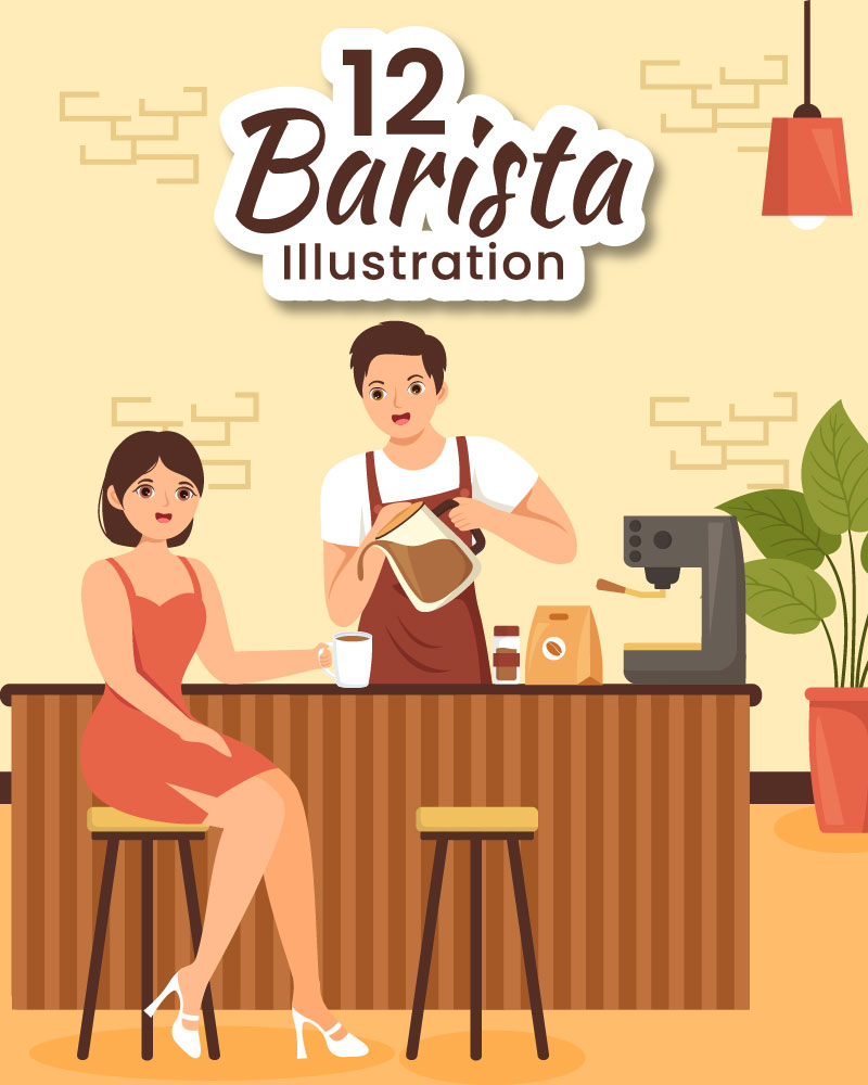 12 Barista Making Coffee Illustration