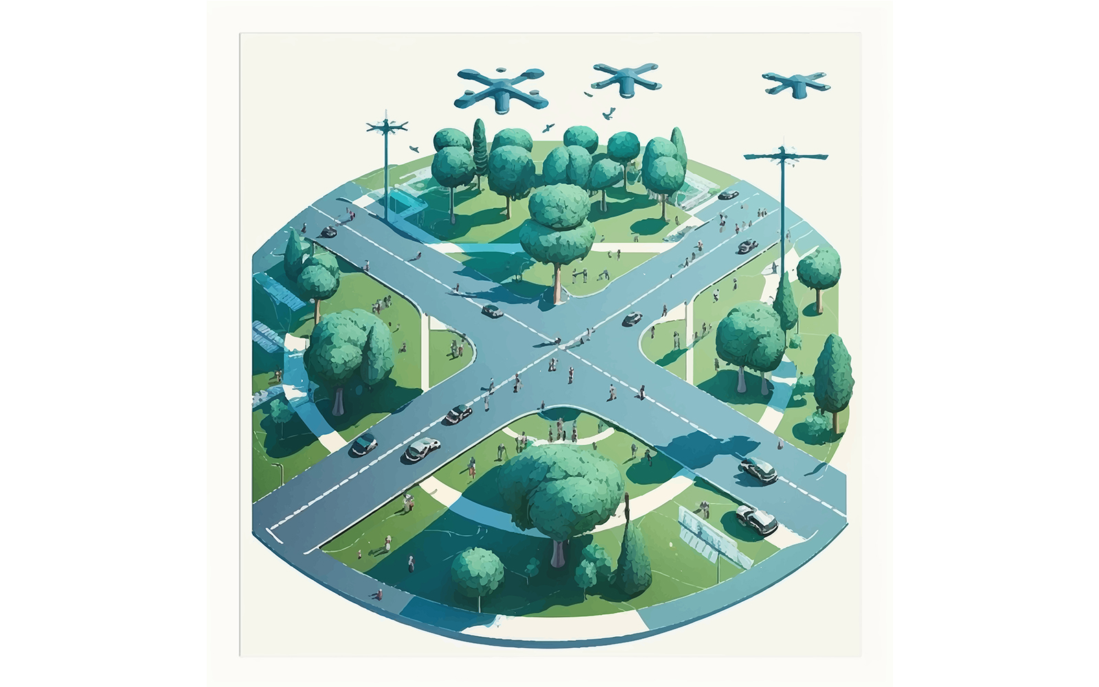 Crossroads Blue Painted With Lots Of Electric Illustration Vector