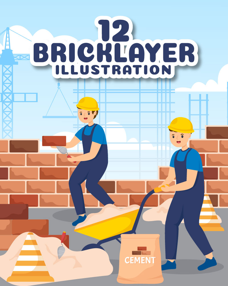 12 Bricklayer Worker Illustration