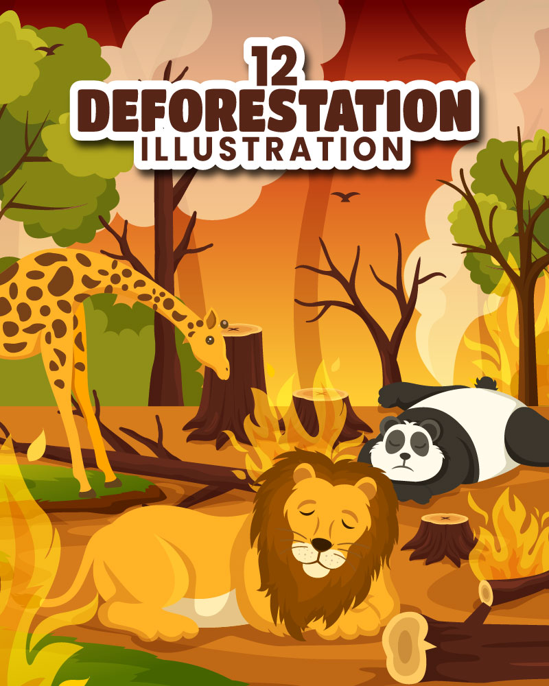 12 Deforestation Vector Illustration