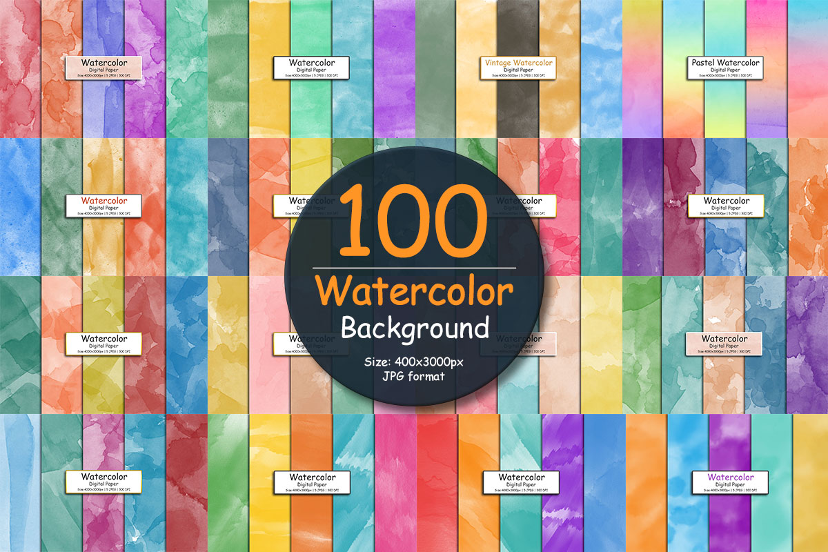 100 watercolor digital paper and texture background bundle