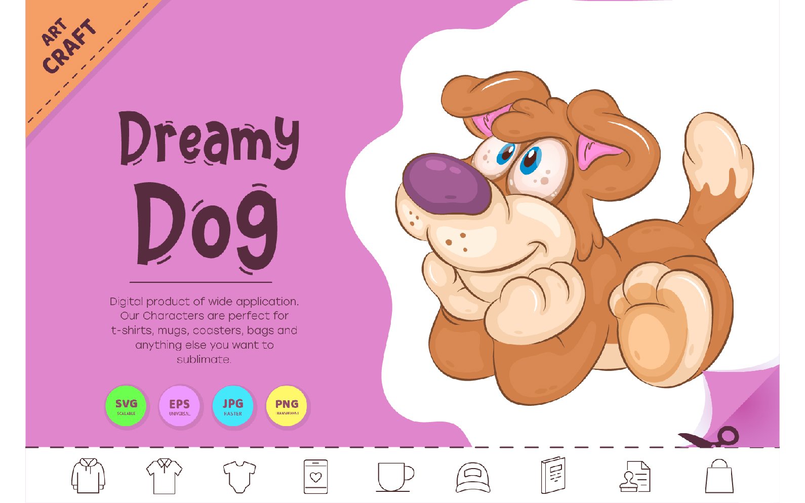 Cartoon Dreamy Dog. Clipart.