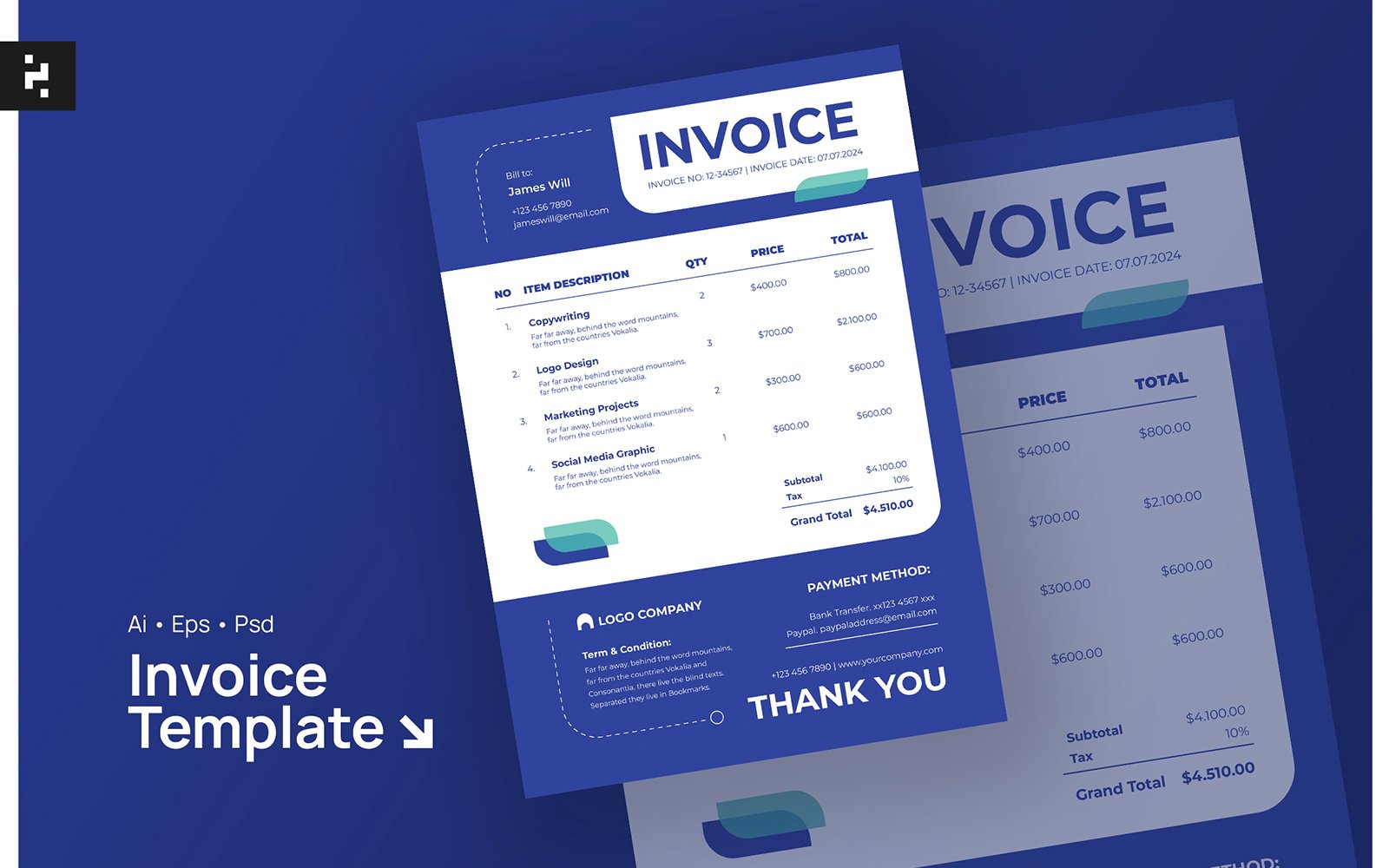 Blue Minimal Corporate Looks Invoice