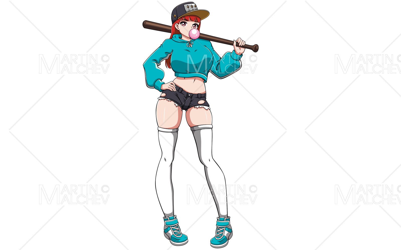 Anime Bat Girl on White Vector Illustration