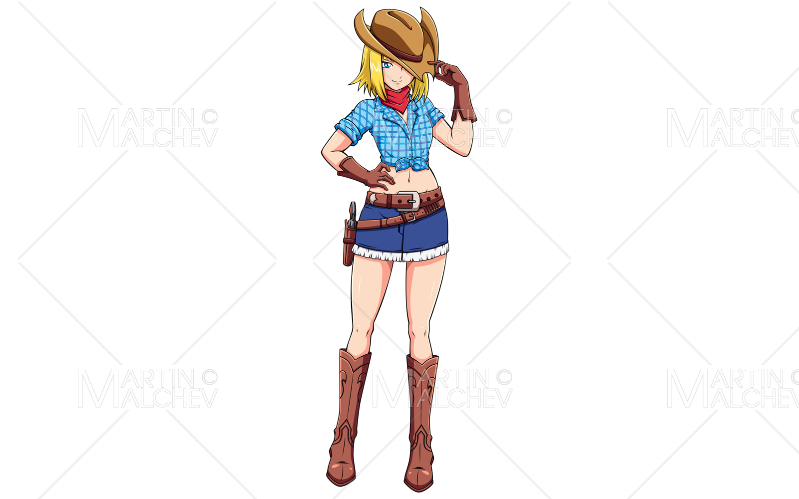 Anime Cowgirl On White Vector Illustration