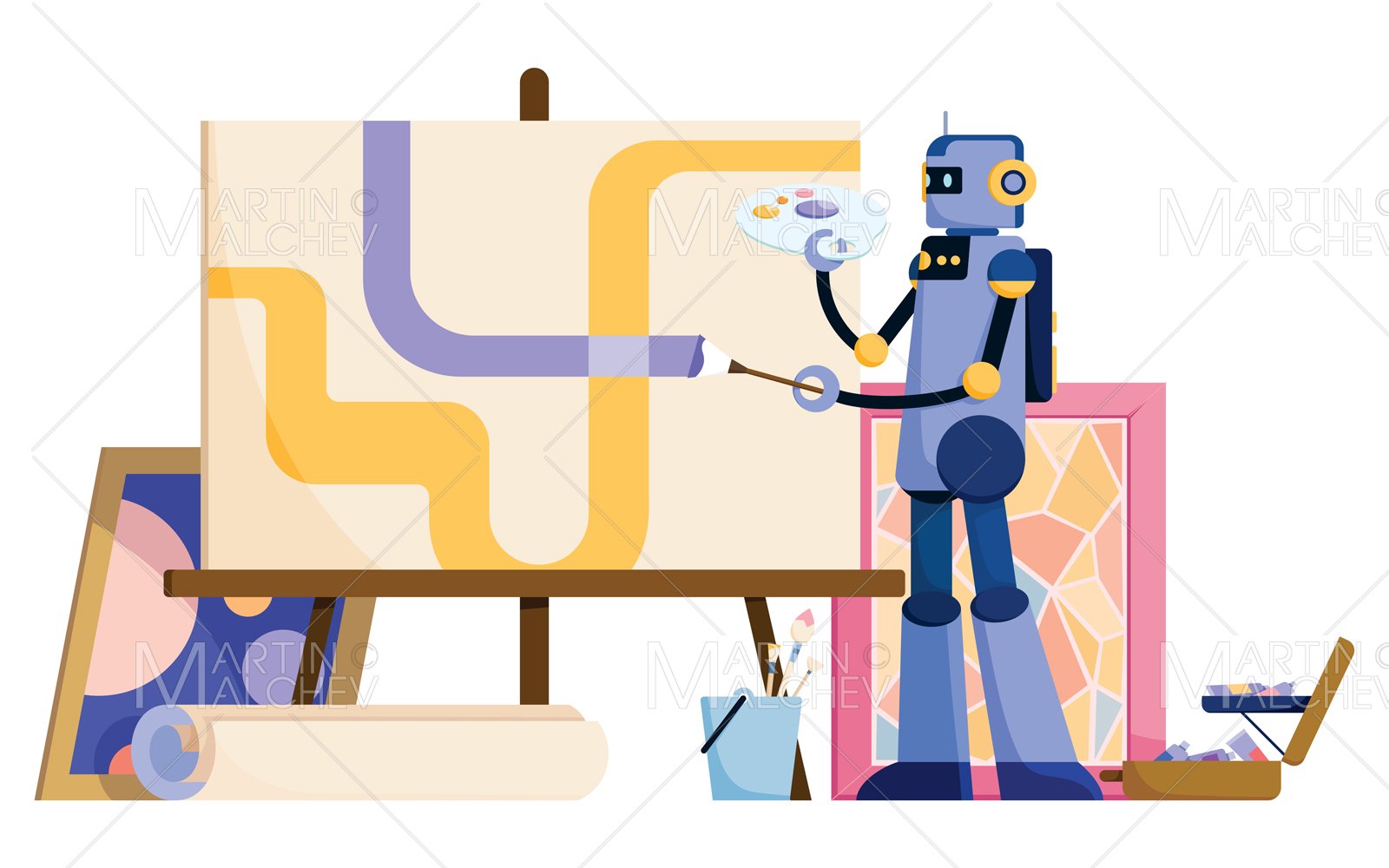 Artificial Intelligence Drawing Vector Illustration