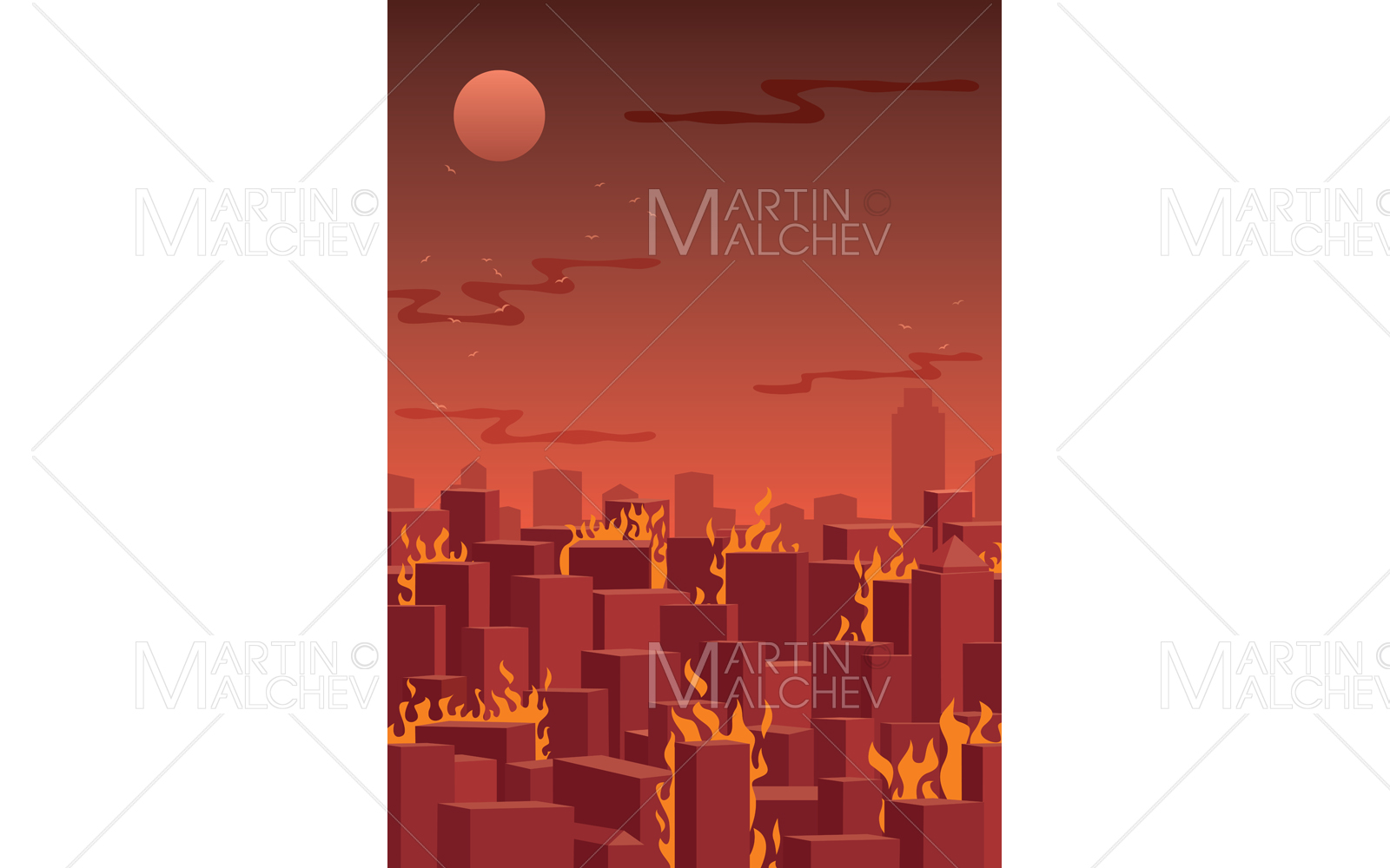 City on Fire Vector Illustration