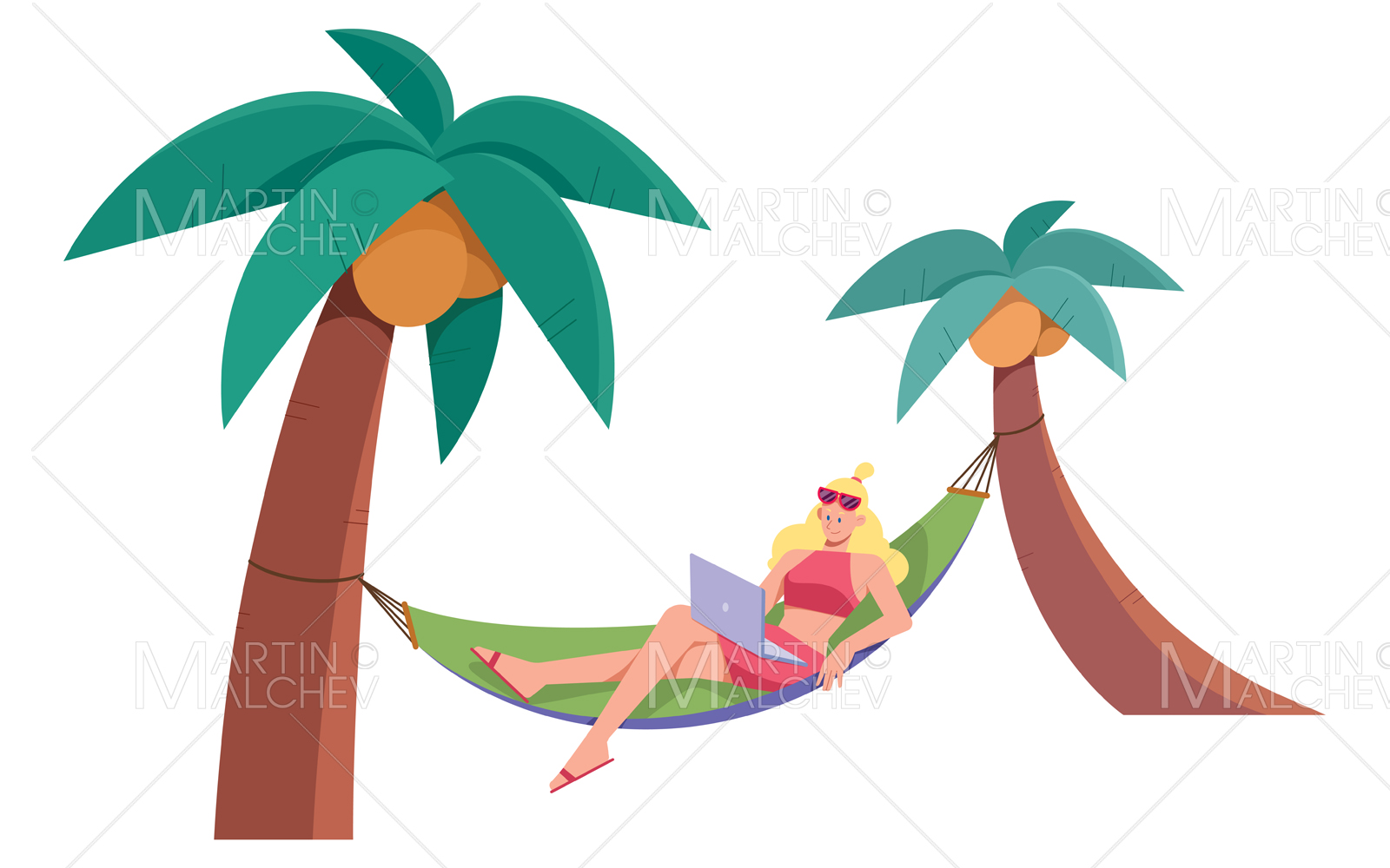 Freelancer Girl on Hammock Isolated Vector Illustration