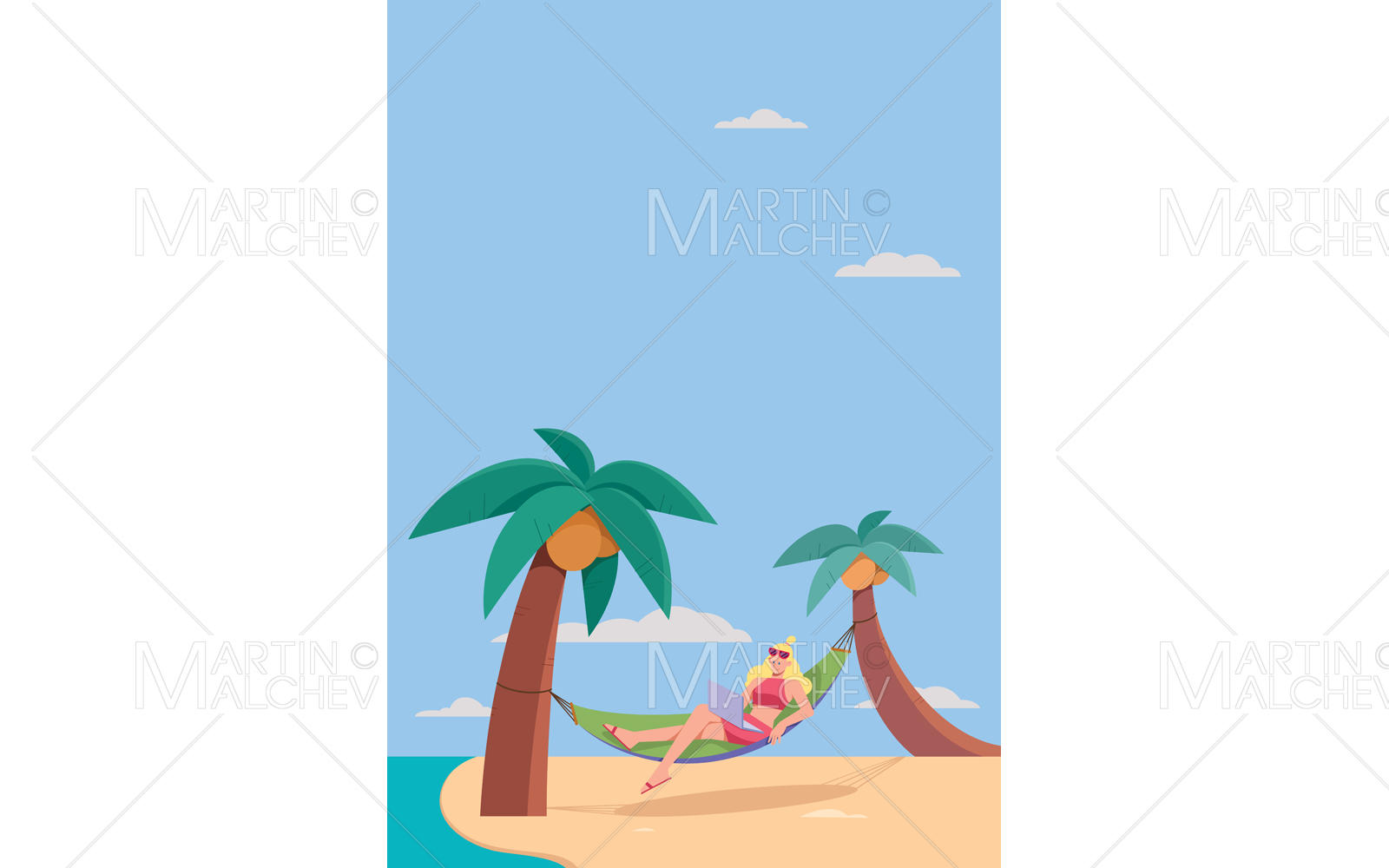 Freelancer Girl on Hammock Vertical Vector Illustration