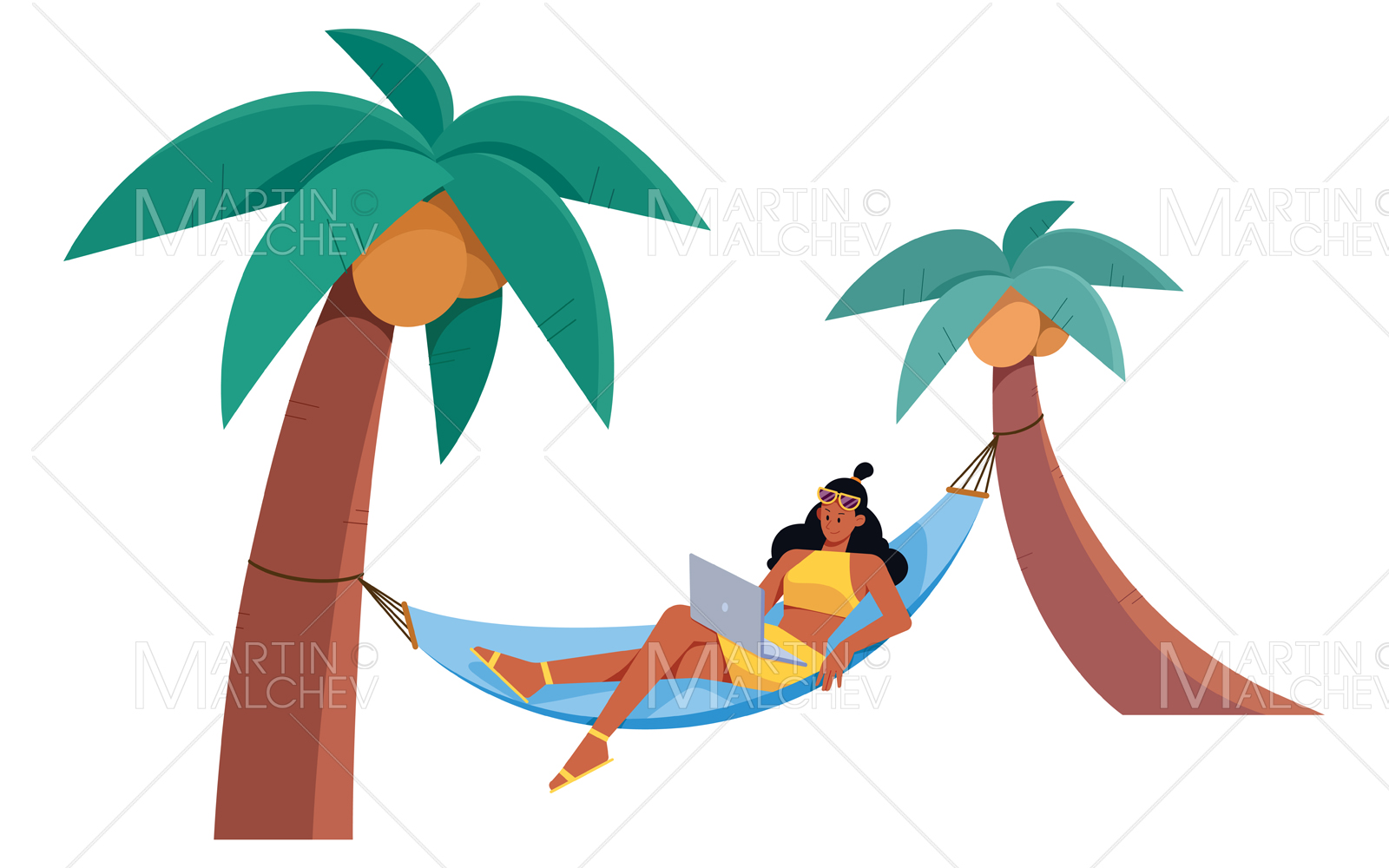 Freelancer Woman on Hammock Isolated Vector Illustration