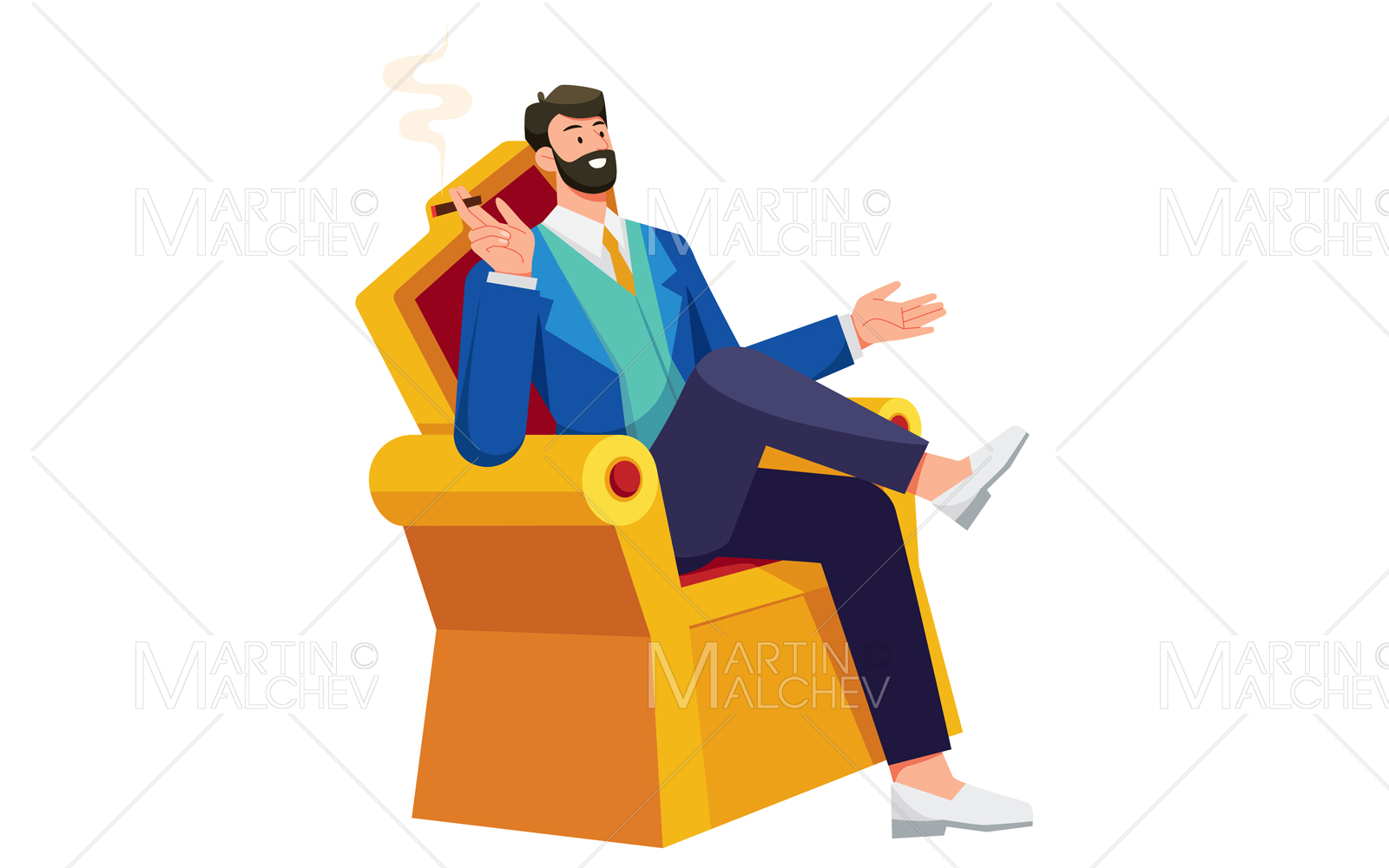 Rich Man on Throne Vector Illustration