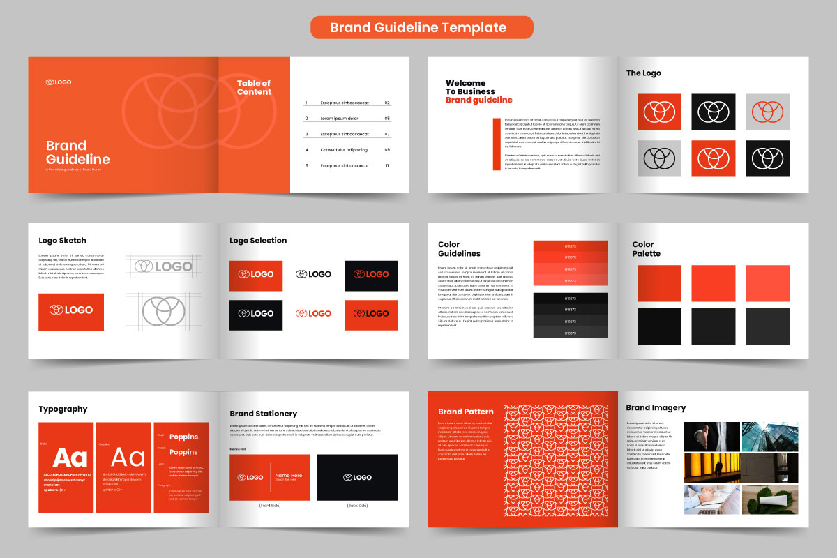 Brand guidelines template and landscape logo brand manual layout design, corporate identity