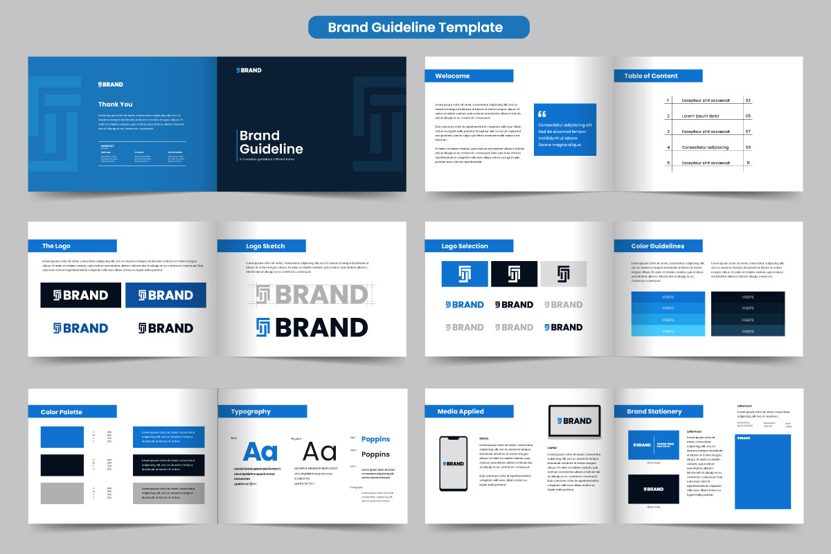 Brand guidelines layout and landscape logo brand book template