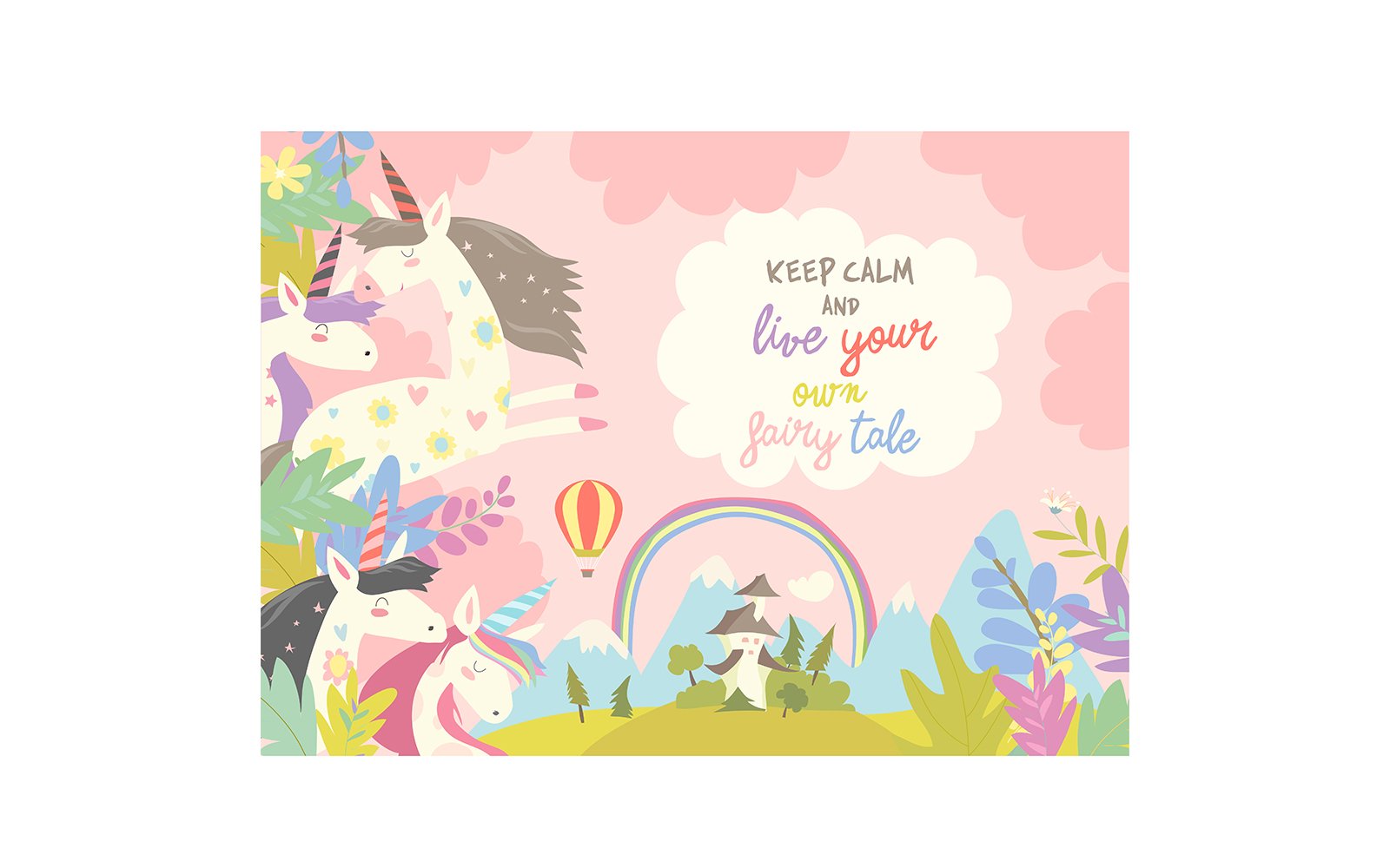 Cute Magic Unicorn And Castle Vector